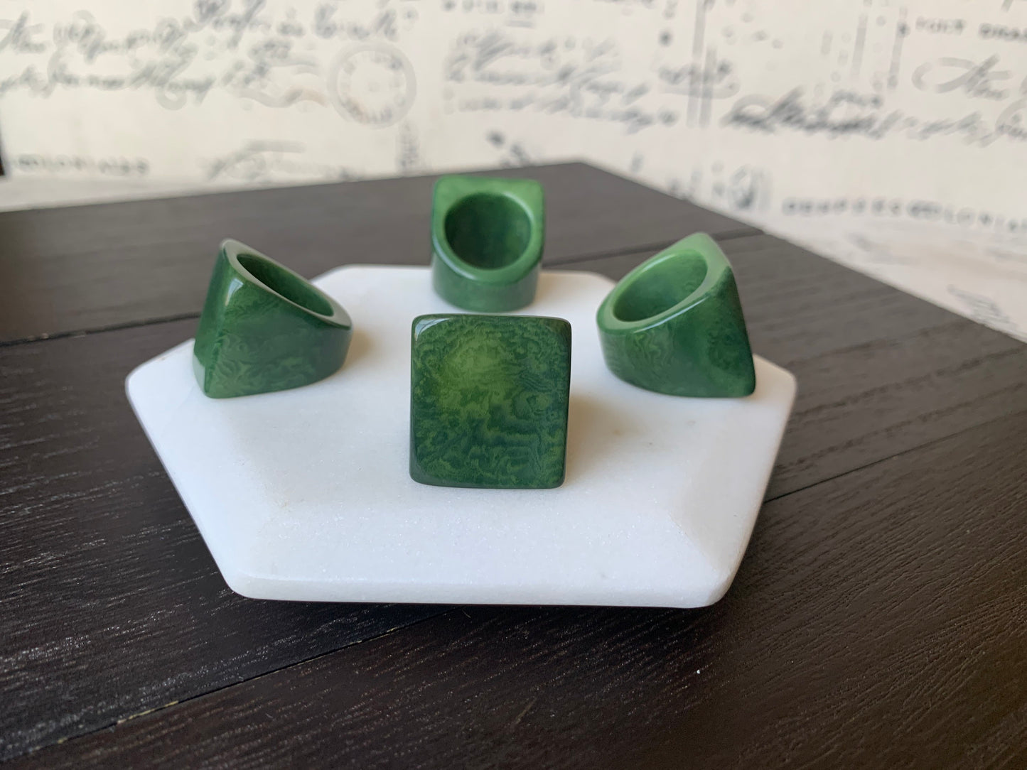 Dark green statement ring Tagua jewelry Unusual cocktail ring Big bold ring Costume jewelry Large rings for men women Wide band ring Unisex