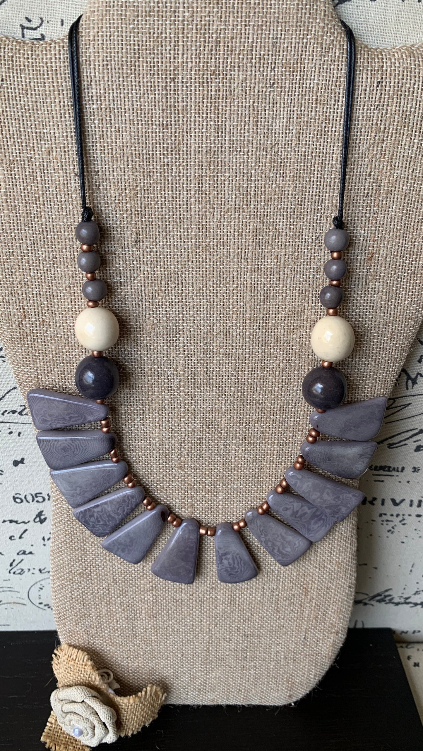 Gray statement necklace Art to wear necklace Spring fashion Artsy gifts Beaded necklaces handmade Adjustable cord Mothers day gifts