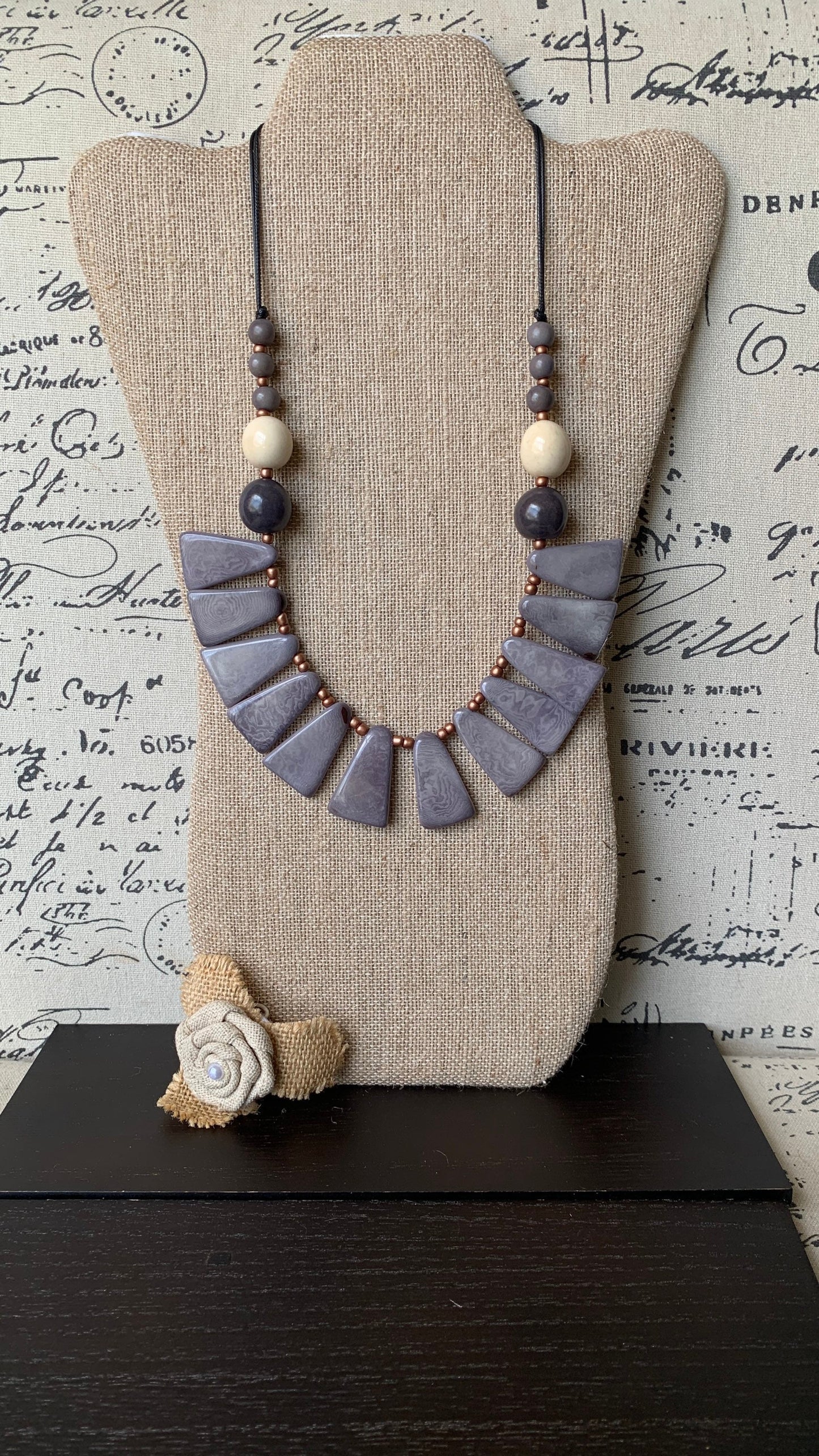 Gray statement necklace Art to wear necklace Spring fashion Artsy gifts Beaded necklaces handmade Adjustable cord Mothers day gifts