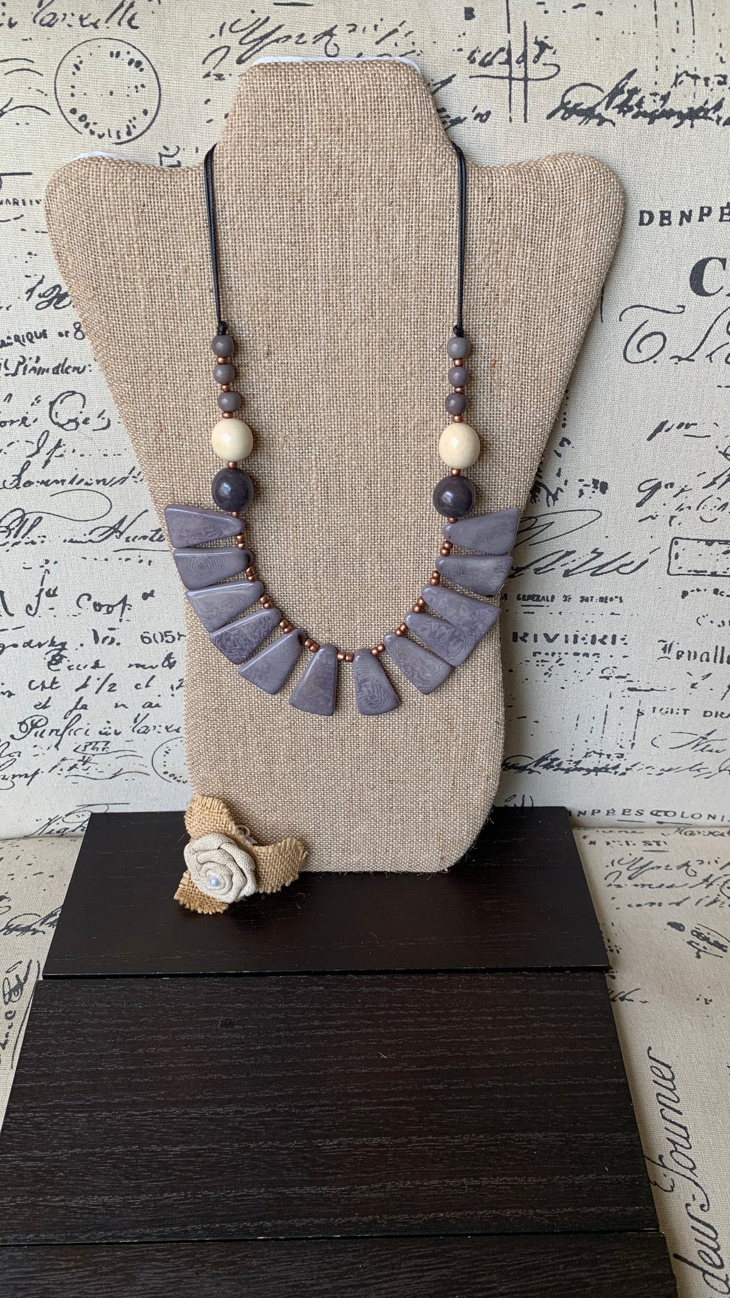 Gray statement necklace Art to wear necklace Spring fashion Artsy gifts Beaded necklaces handmade Adjustable cord Mothers day gifts