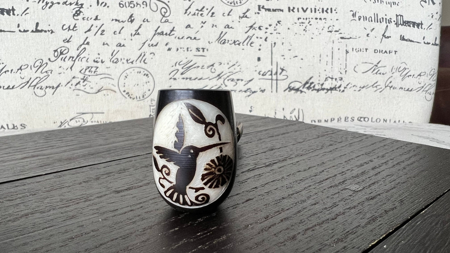 Hummingbird and flower smoking pipe Handcrafted smoking bowl Handmade tagua nut and wood One of a kind tribal hand pipe Ceremonial ritual