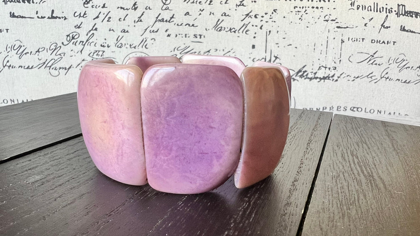 Light purple Statement bracelet Tagua nut jewelry Huge square bead Oversized wide cuff bangle Fall fashion 2025s Elastic bangle Art to wear