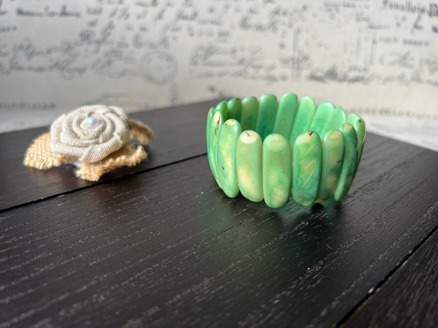 Green stretch bracelet Tagua jewelry Elastic beaded bracelet Spiked beads bangle Handmade statement bracelet Artsy gifts Boho bracelets
