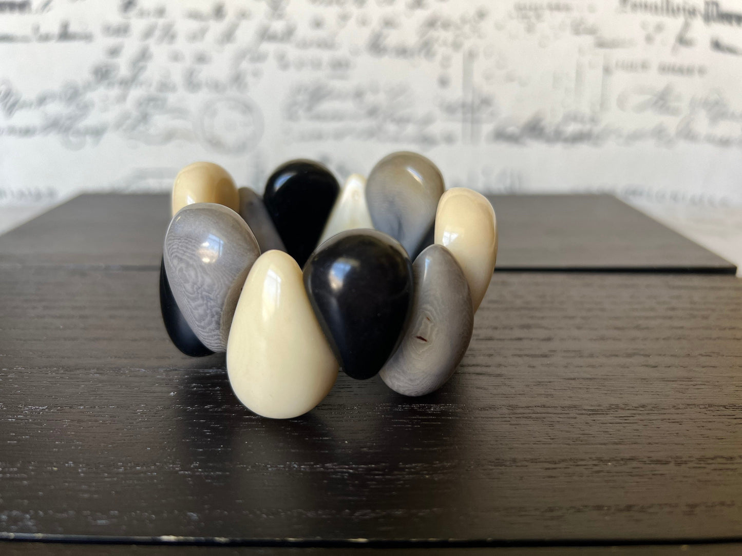 Black white and gray statement bracelet Tagua jewelry Big bracelet for women Chunky bracelet Raindrop bracelet Mothers day gifts Art to wear