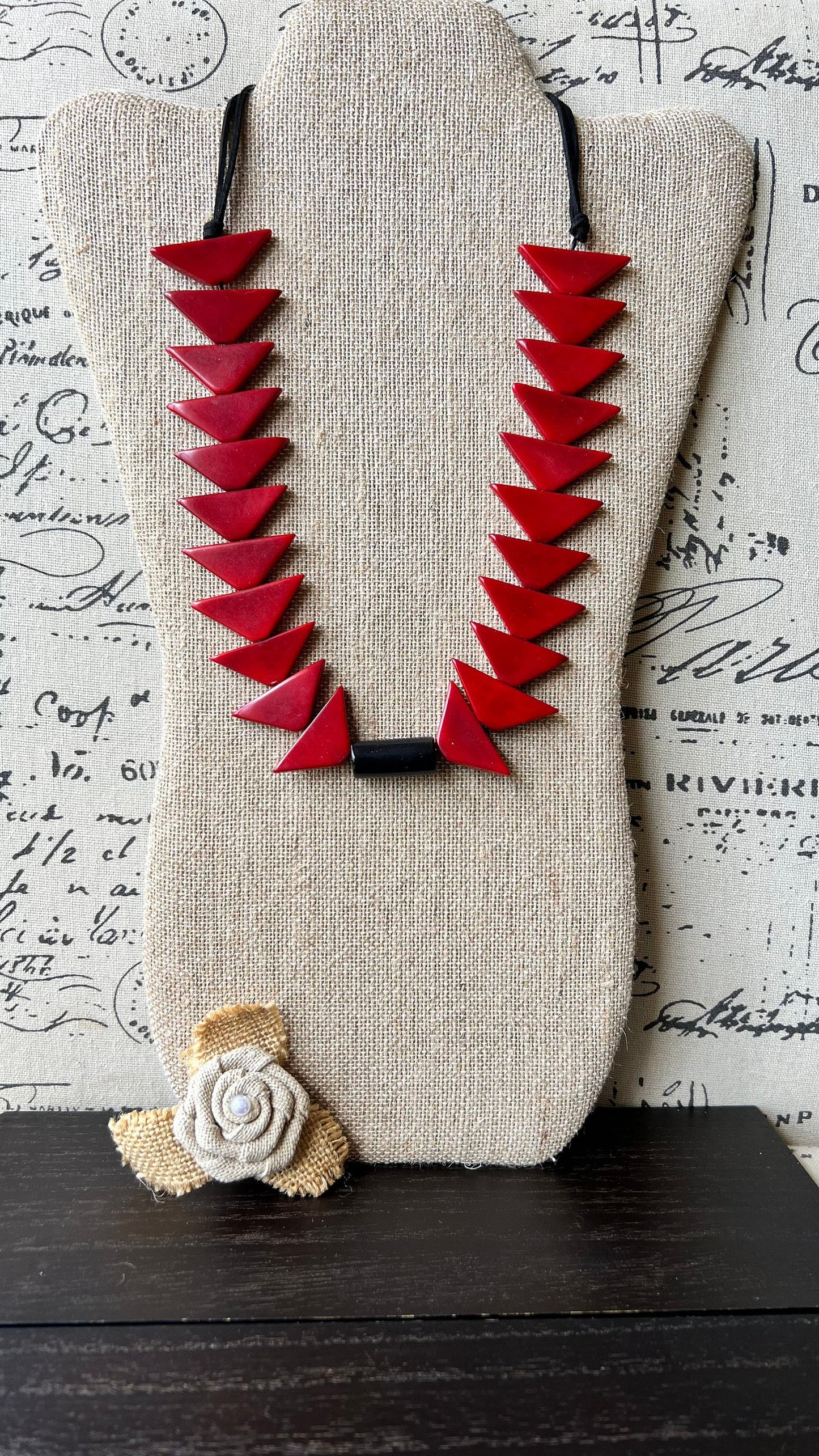 Red triangle necklace Mothers day gift Tagua necklace Adjustable cord Wearable art Statement beaded necklace Fashionable gifts Organic