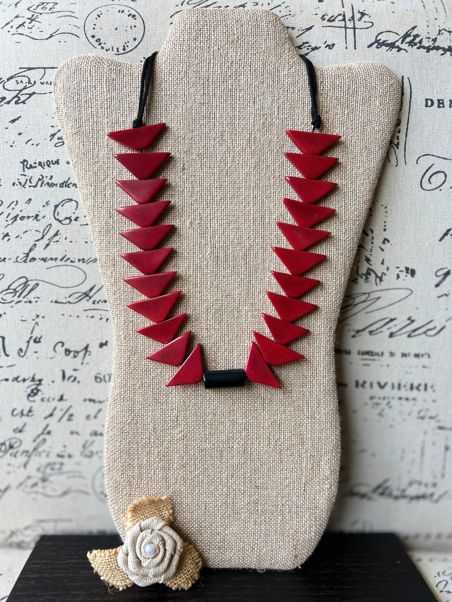 Red triangle necklace Mothers day gift Tagua necklace Adjustable cord Wearable art Statement beaded necklace Fashionable gifts Organic