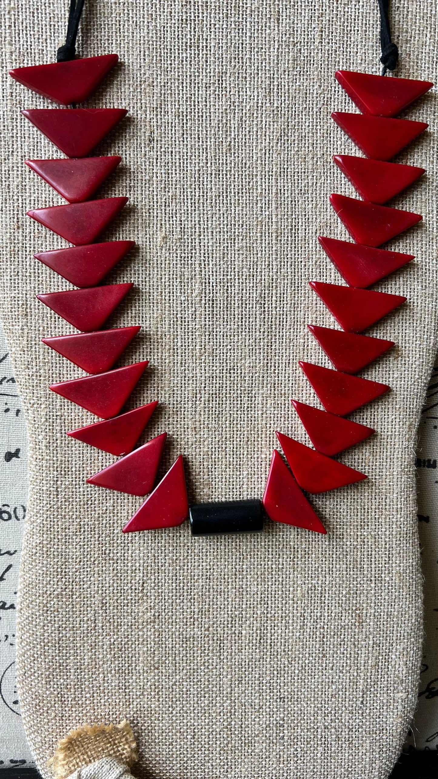 Red triangle necklace Mothers day gift Tagua necklace Adjustable cord Wearable art Statement beaded necklace Fashionable gifts Organic