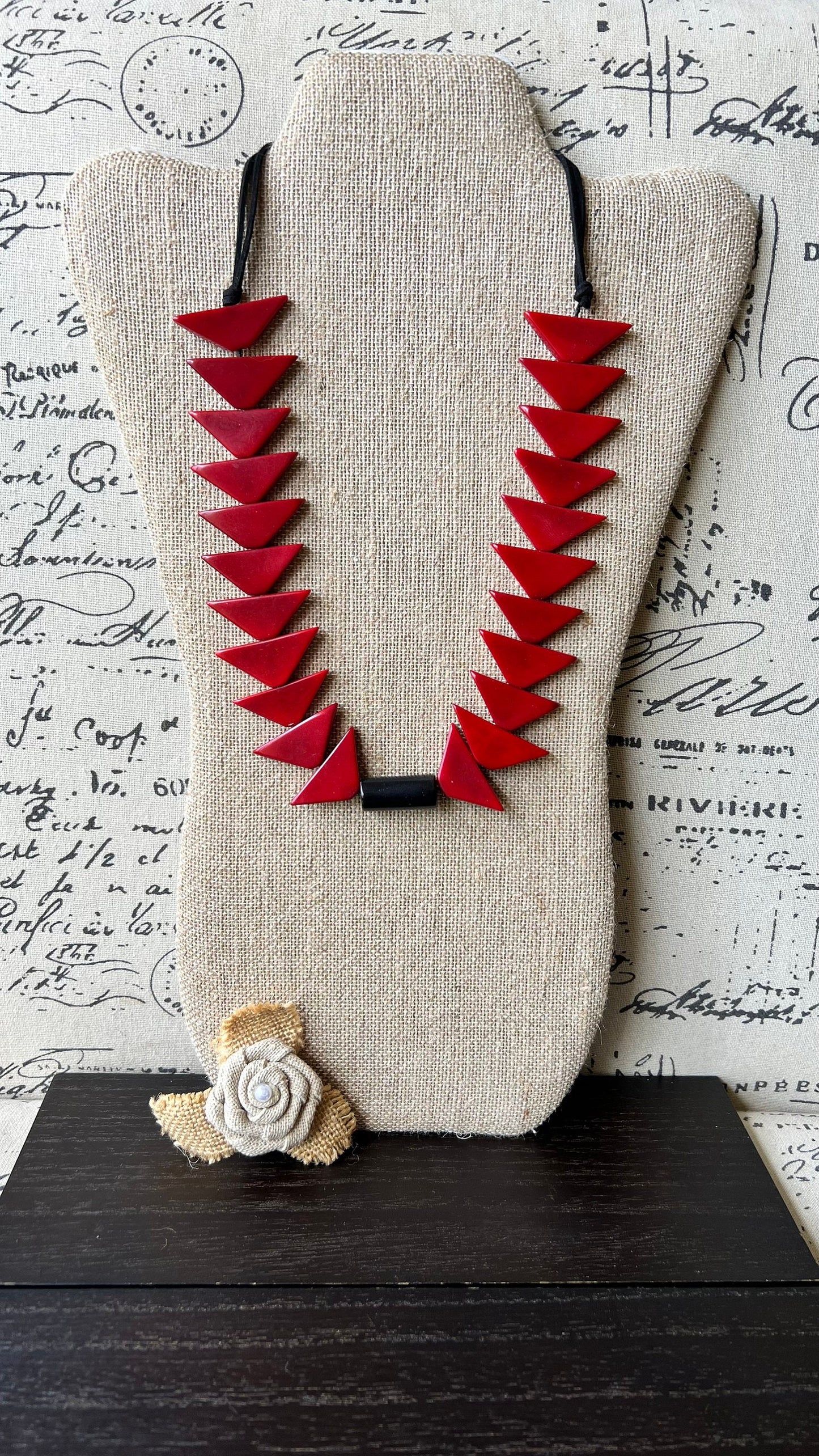 Red triangle necklace Tagua necklace Adjustable cord Wearable art Statement beaded necklace Fashionable gifts Lightweight jewelry