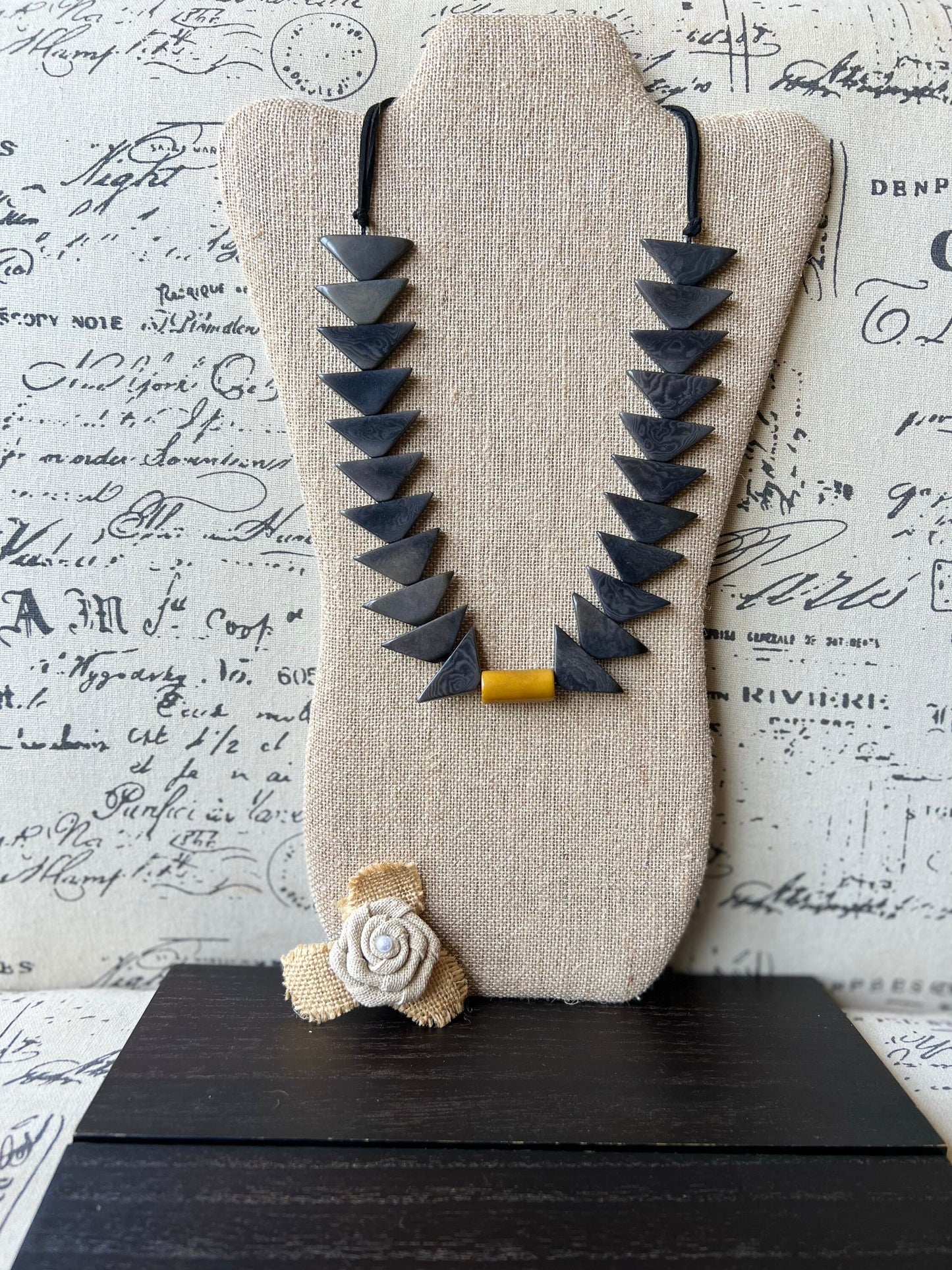 Gray bead necklace Tagua necklace Wearable art Lightweight necklace Adjustable cord Mothers day gift Statement handmade necklace Art to wear