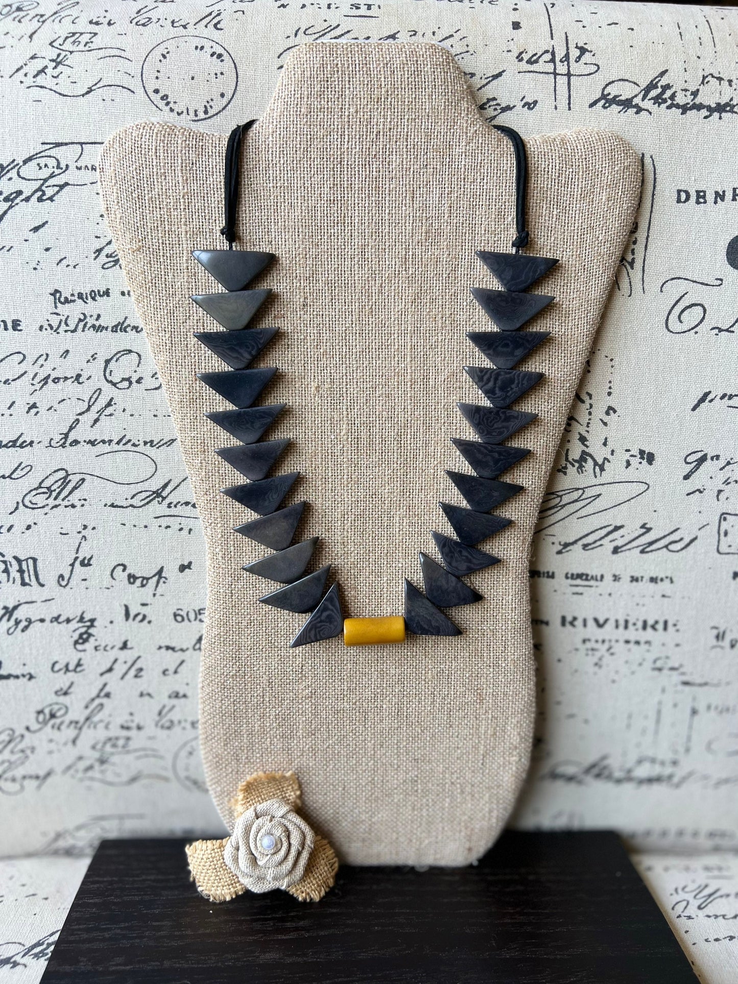 Gray bead necklace Tagua necklace Wearable art Lightweight necklace Adjustable cord Mothers day gift Statement handmade necklace Art to wear