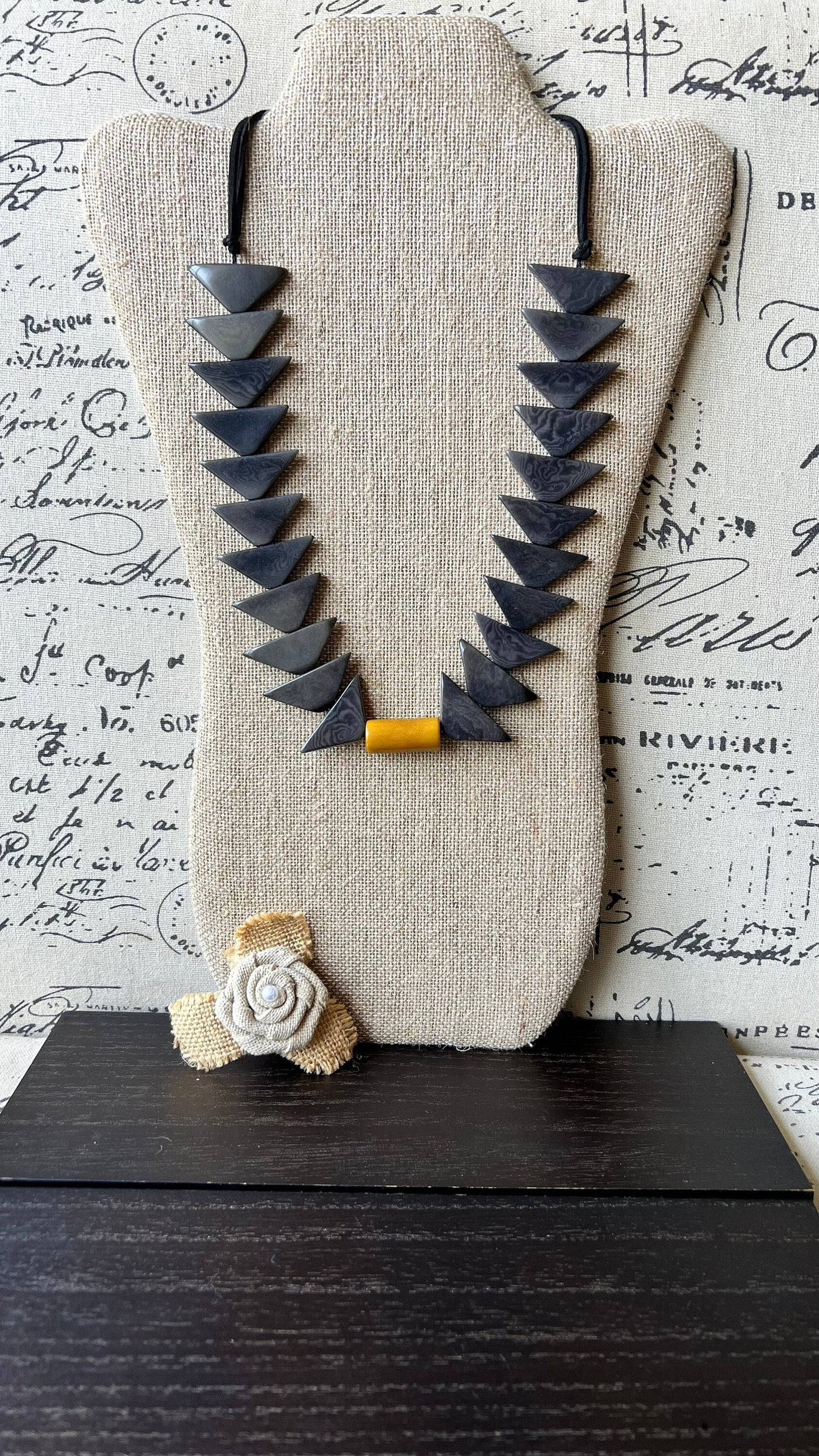 Gray bead necklace Tagua necklace Wearable art Lightweight necklace Adjustable cord Mothers day gift Statement handmade necklace Art to wear
