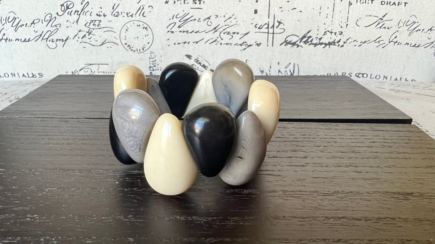 Black white and gray statement bracelet Tagua jewelry Big bracelet for women Chunky bracelet Raindrop bracelet Mothers day gifts Art to wear