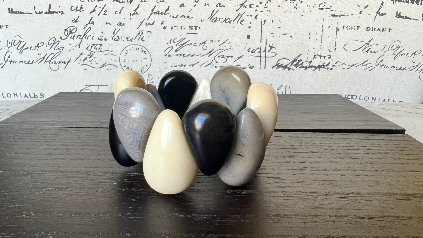 Black white and gray statement bracelet Tagua jewelry Big bracelet for women Chunky bracelet Raindrop bracelet Mothers day gifts Art to wear