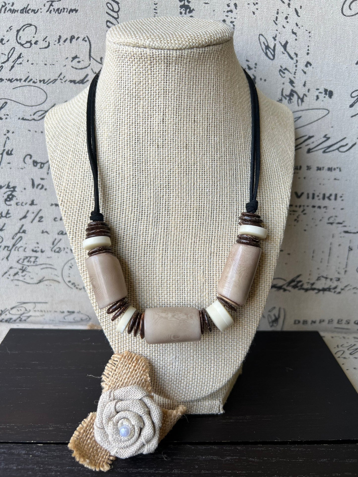 Beige tagua necklace with coconut beads Adjustable cord Fall fashion trends Wearable art Fall fashion 2025s Easter outfit accessories