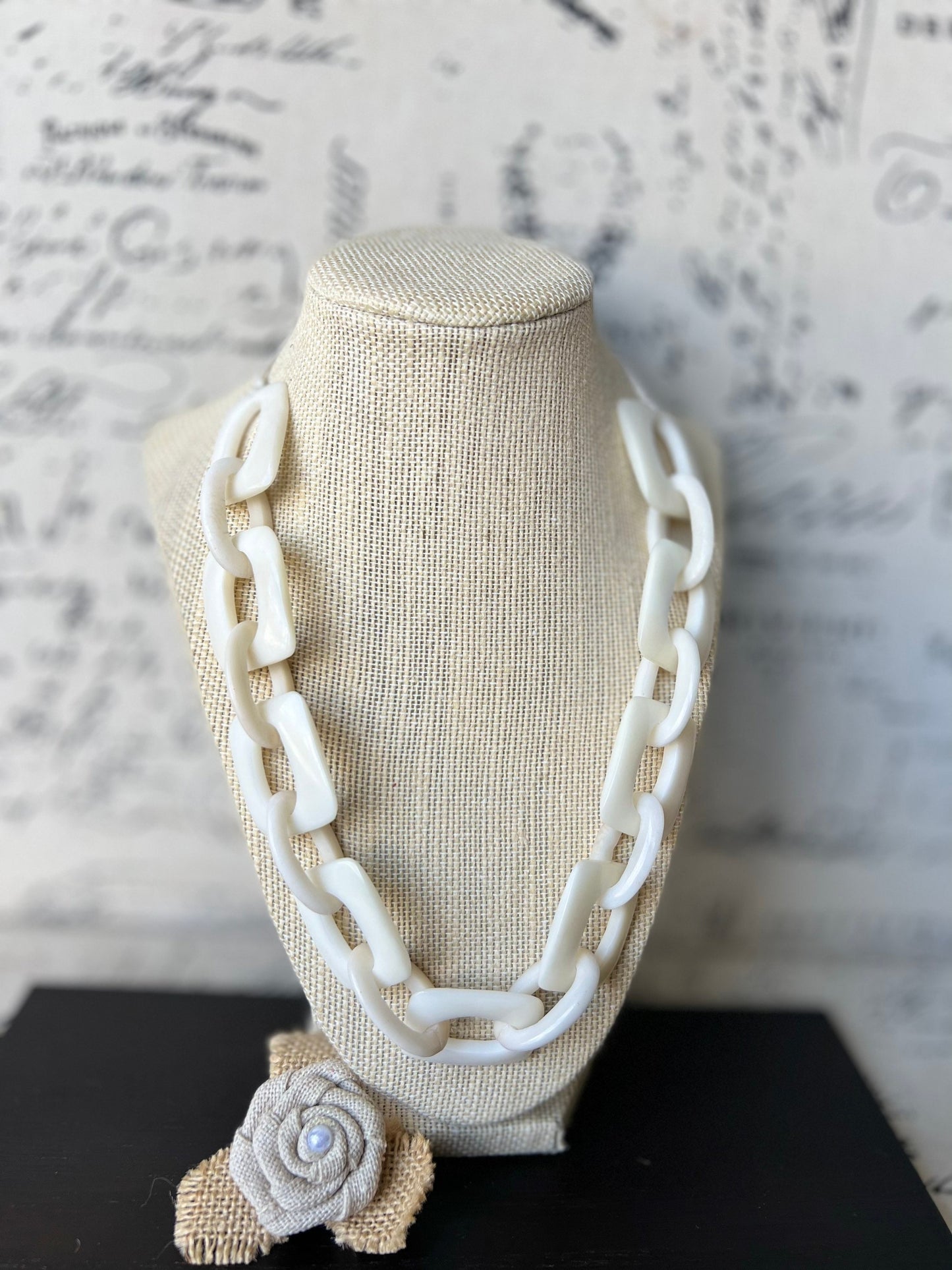 14 year Anniversary gift for wife Chunky chain link necklace Ivory color necklace Tagua jewelry Oversized bead Geometric statement necklace