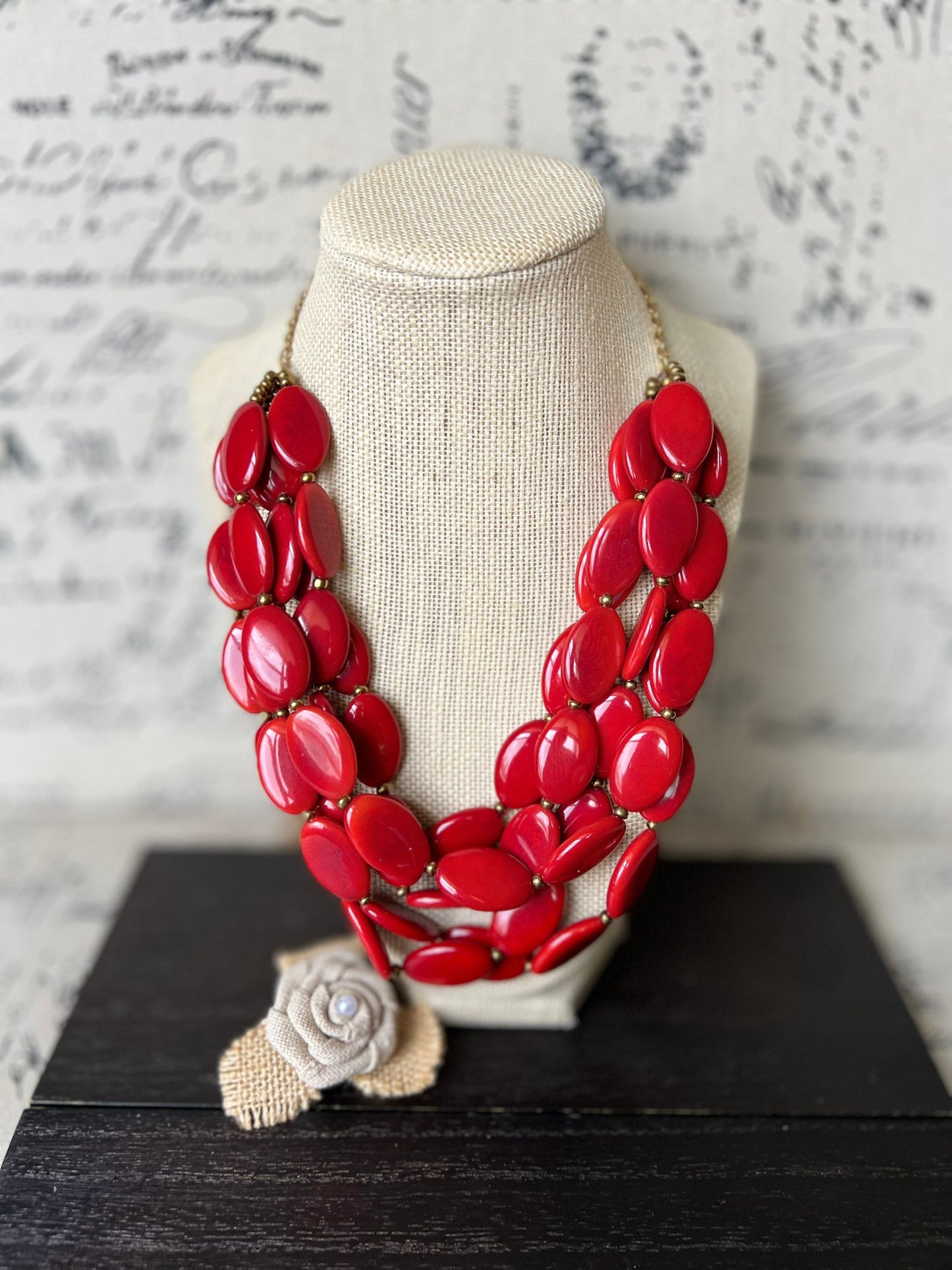 Red statement necklace Adjustable cord Tagua necklace Multi strand necklace bead Fashionable gifts Wearable art Fall fashion 2025s