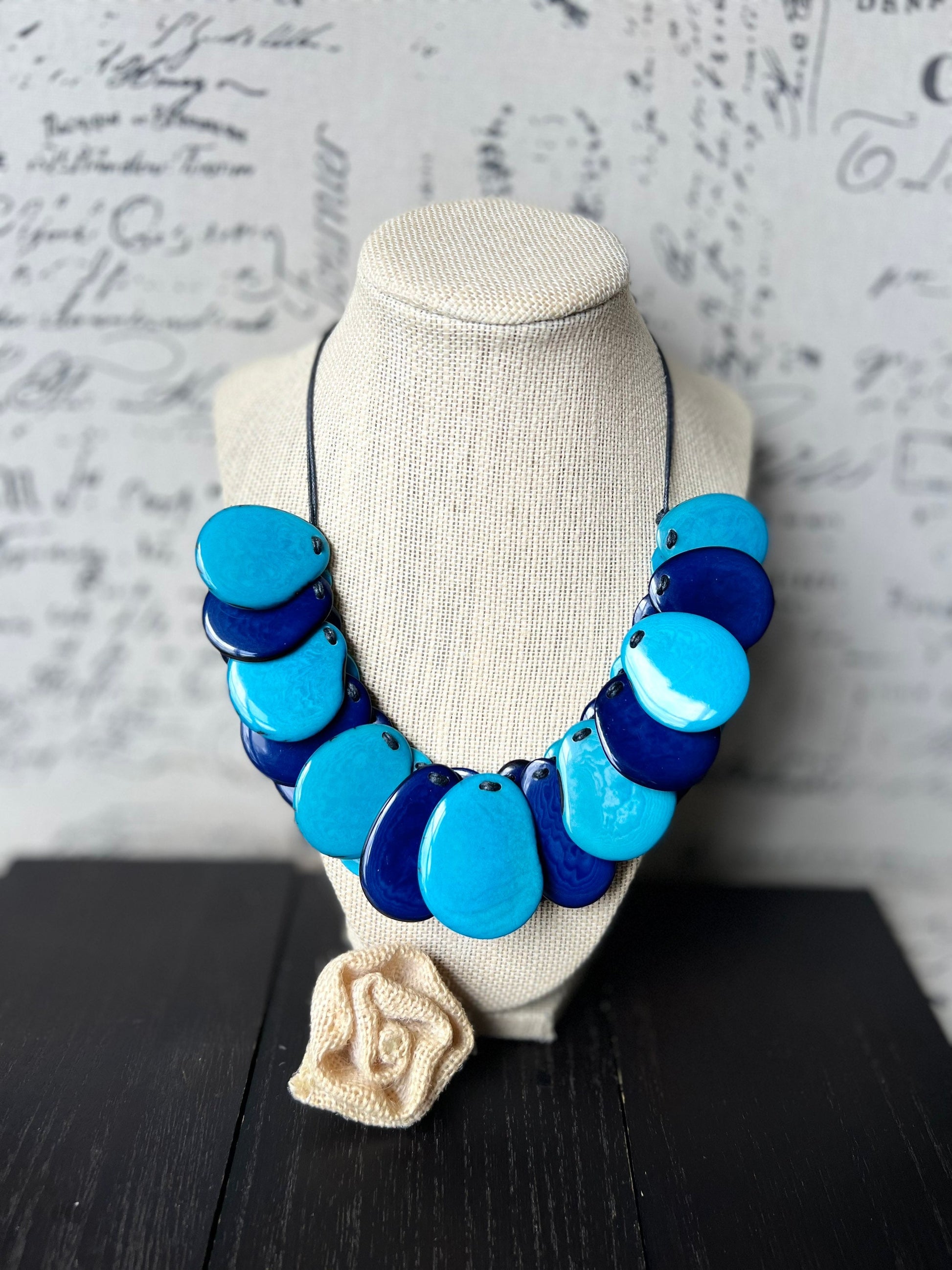 Turquoise blue bib Tagua necklace Spring fashion trends Beach statement jewelry Lightweight and adjustable Mother's day gifts from daughter