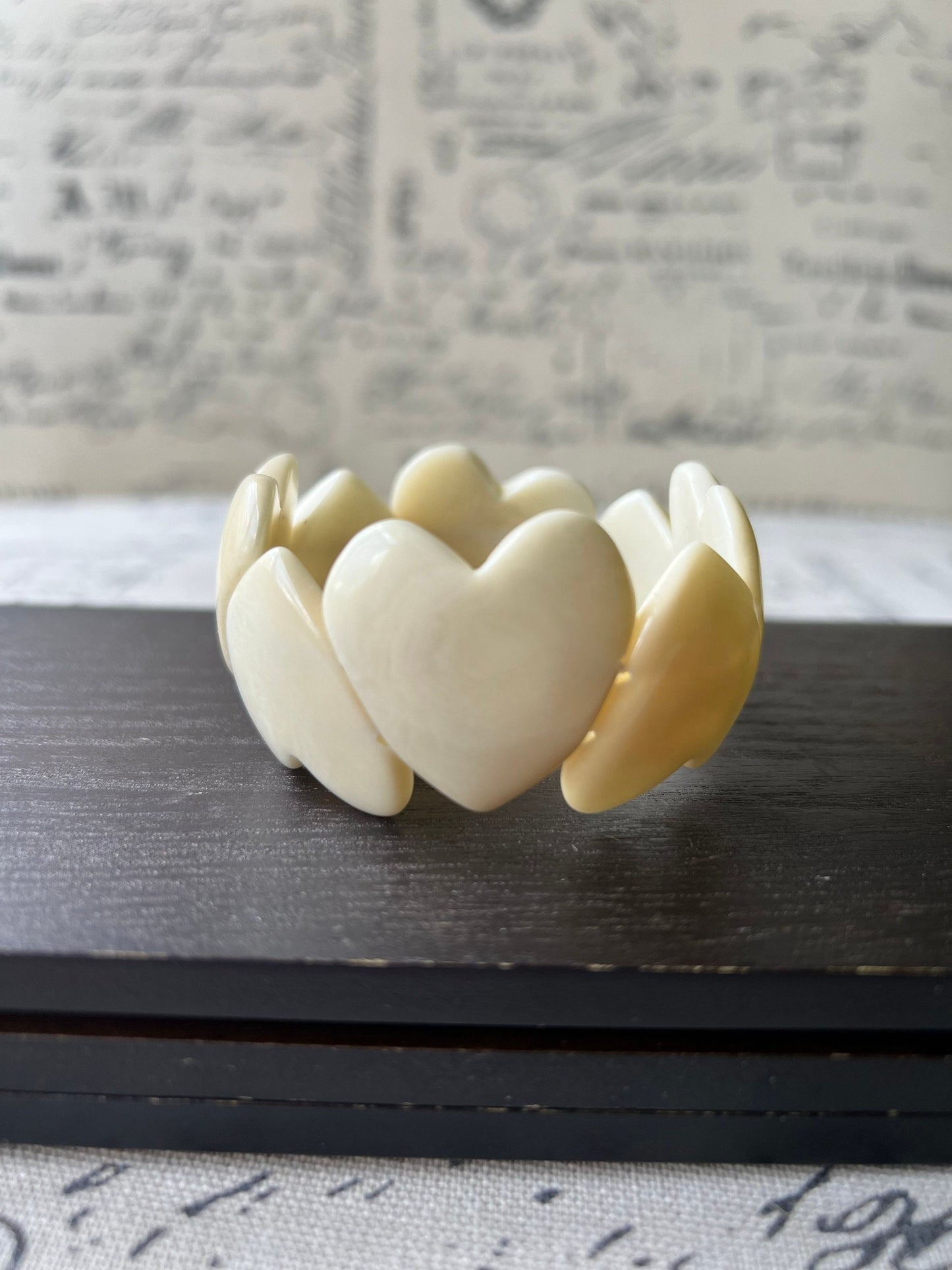 White heart shaped beads bracelet Wife 14 year wedding anniversary gifts Mother’s Day gifts Tagua jewelry Love bangle Fall fashion