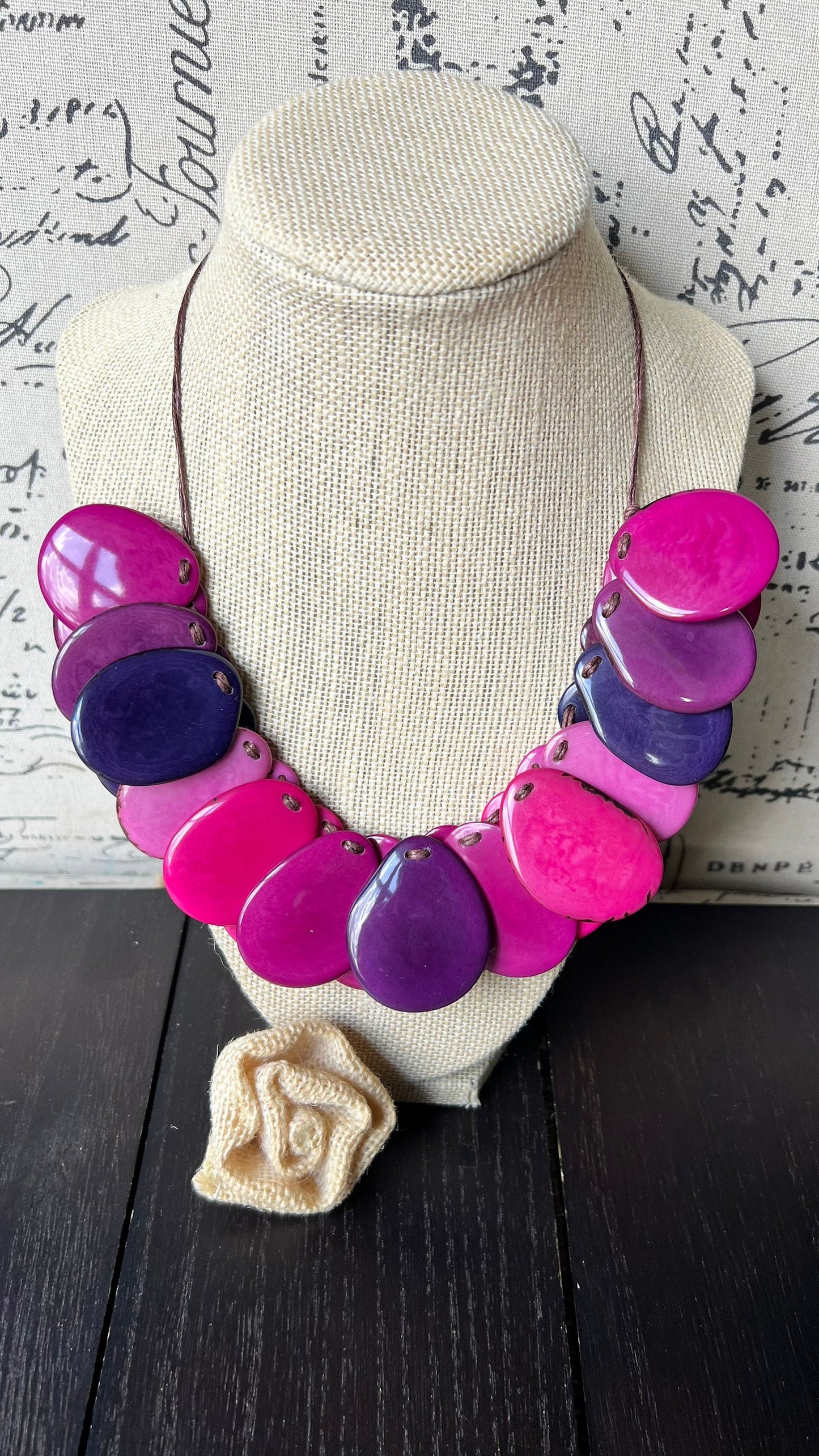 Pink and Purple statement necklace Adjustable cord Tagua jewelry Wearable art Mothers day gifts Art to wear Handmade beaded necklace