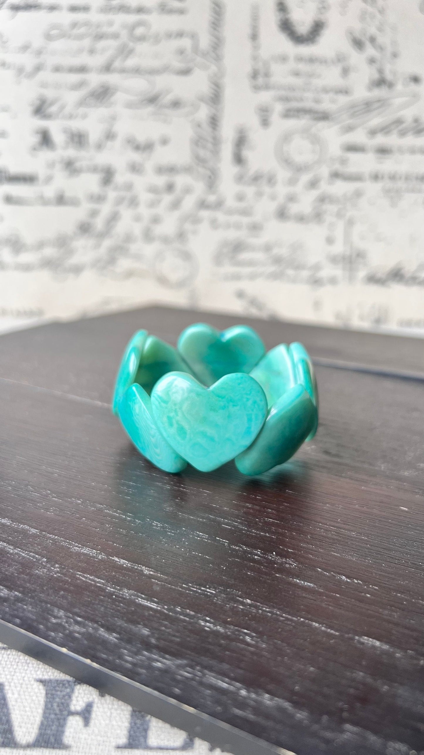 Turquoise green heart shaped bracelet Tagua jewelry Statement beaded bangle Spring fashion 2025 Easter basket gift Mothers day gifts