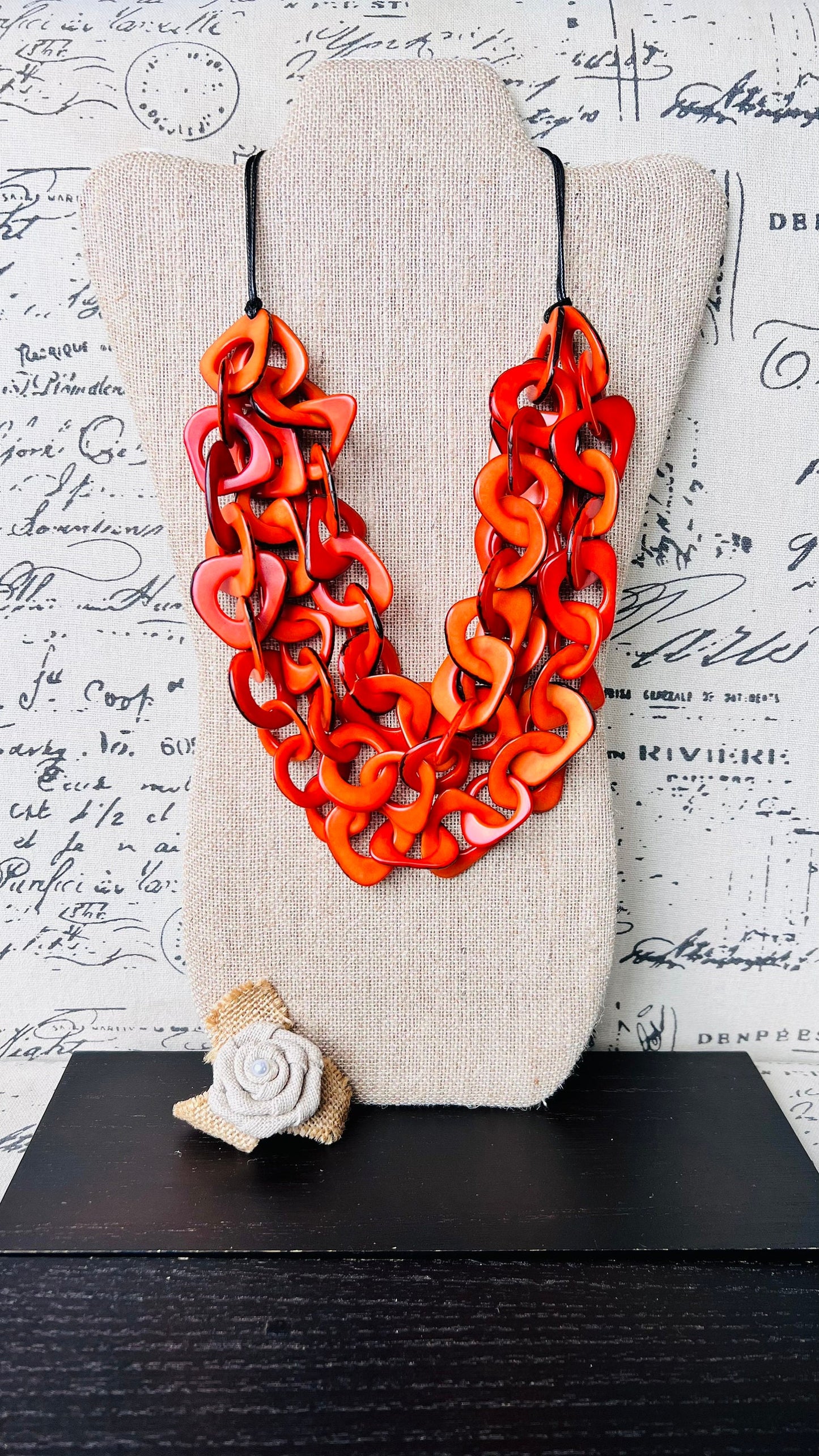 Orange statement necklace Tagua nut jewelry Adjustable collar Big bold chunky necklaces Holiday fashion 2024 Wearable art Christmas gifts