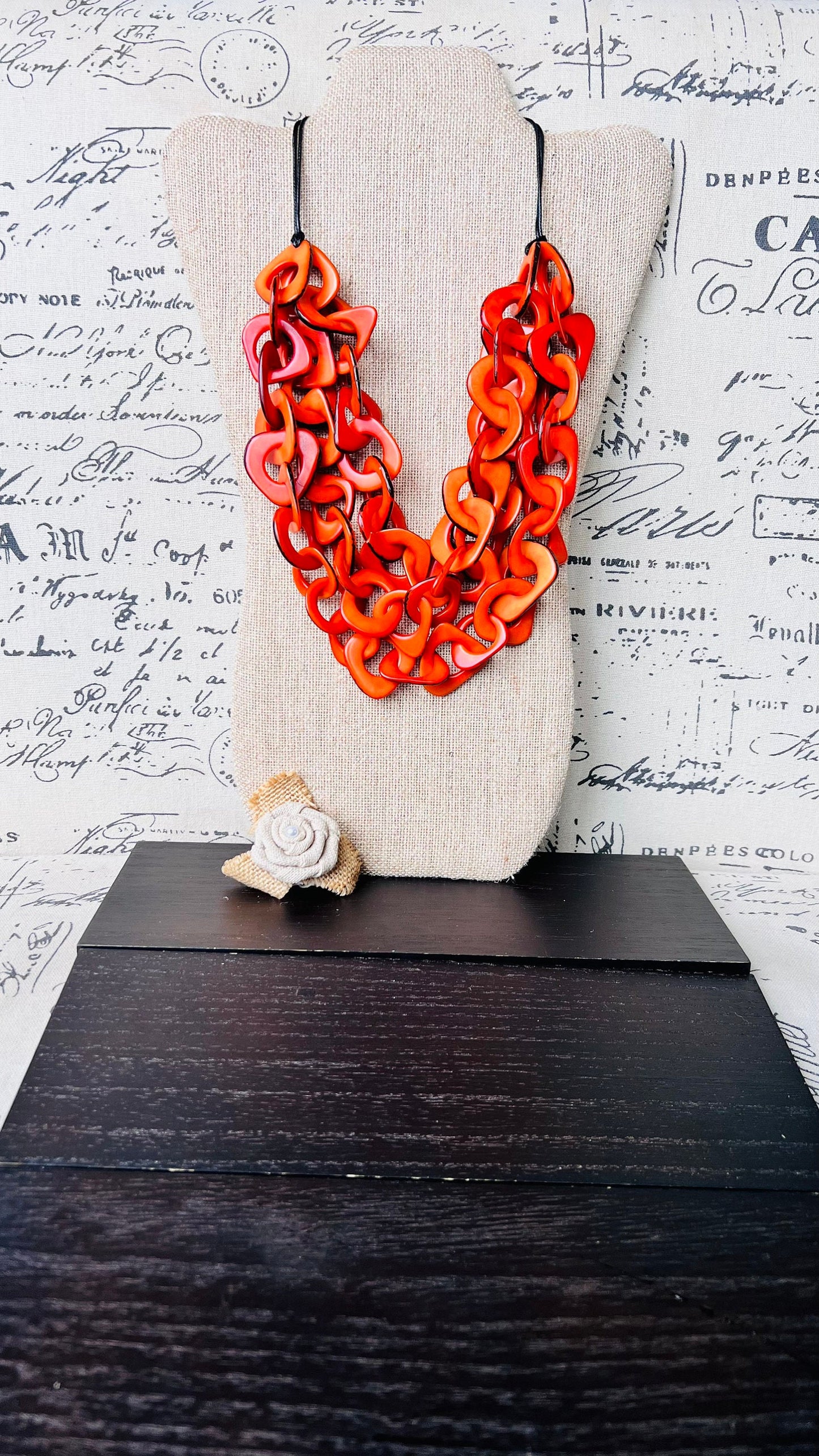 Orange statement necklace Tagua nut jewelry Adjustable collar Big bold chunky necklaces Fall fashion Wearable art Beach style Cruise wear