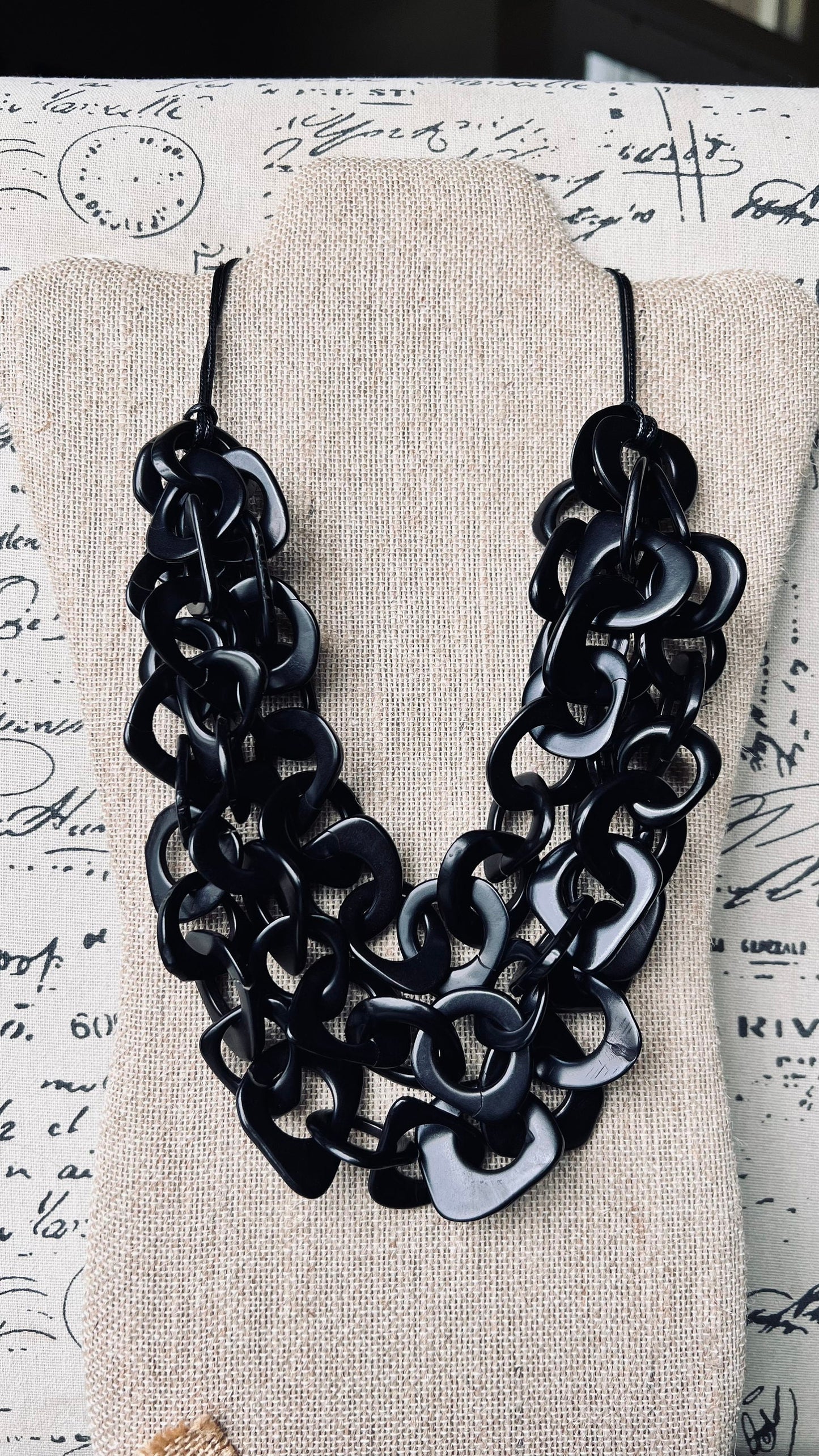 Black statement necklace Tagua nut jewelry Adjustable cord Big bold necklaces Spring fashion Wearable art Mothers day gifts Art to wear