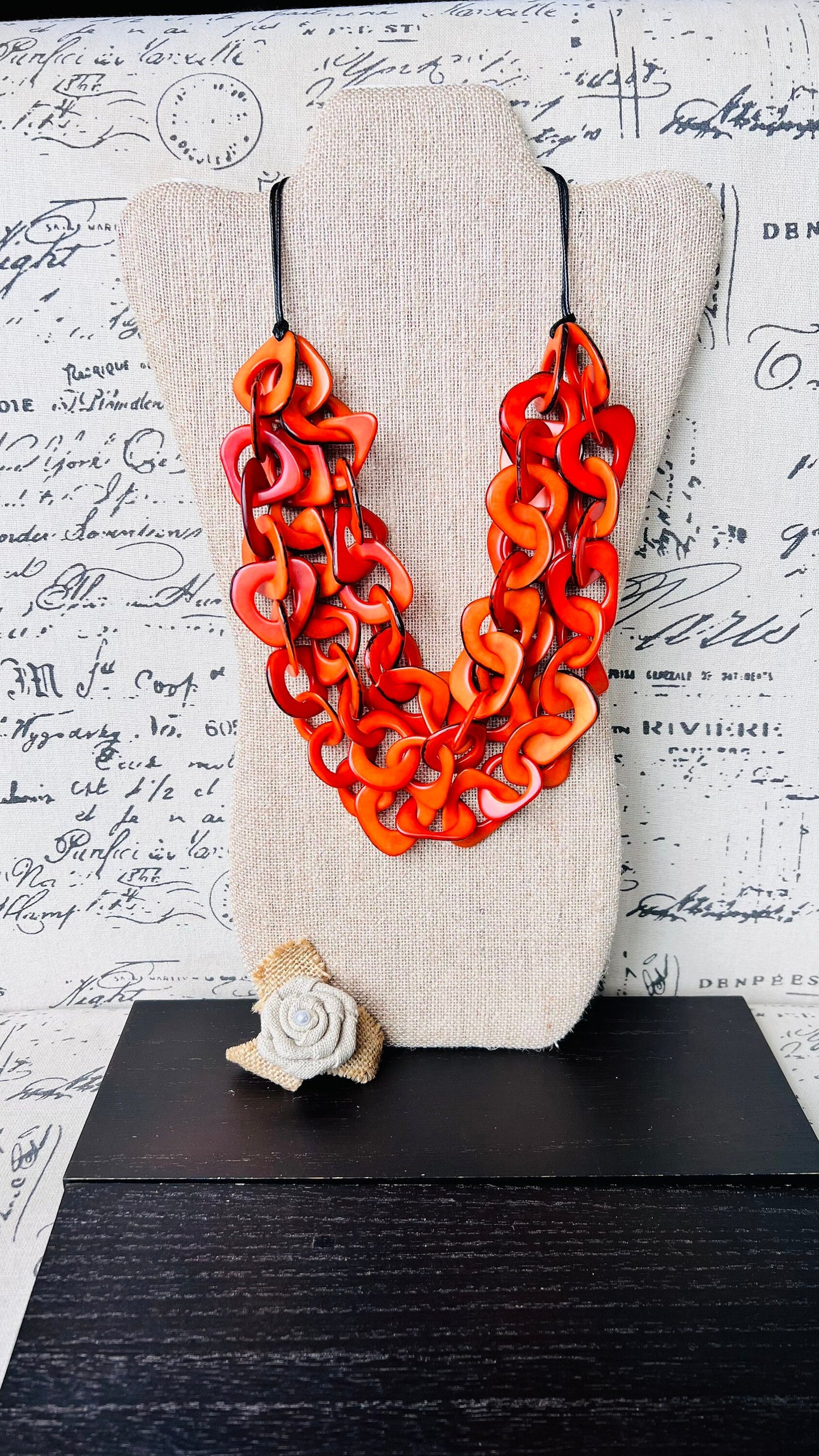 Orange statement necklace Tagua nut jewelry Adjustable collar Big bold chunky necklaces Holiday fashion 2024 Wearable art Christmas gifts