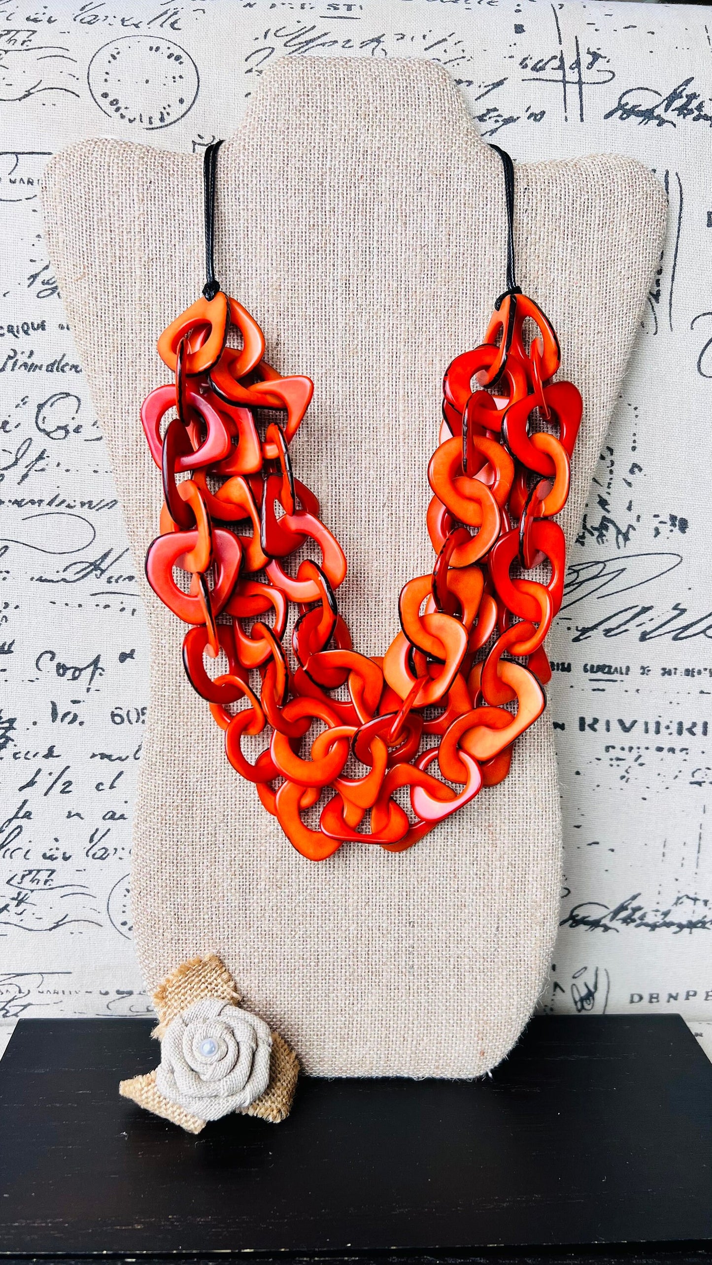 Orange statement necklace Tagua nut jewelry Adjustable collar Big bold chunky necklaces Holiday fashion 2024 Wearable art Christmas gifts