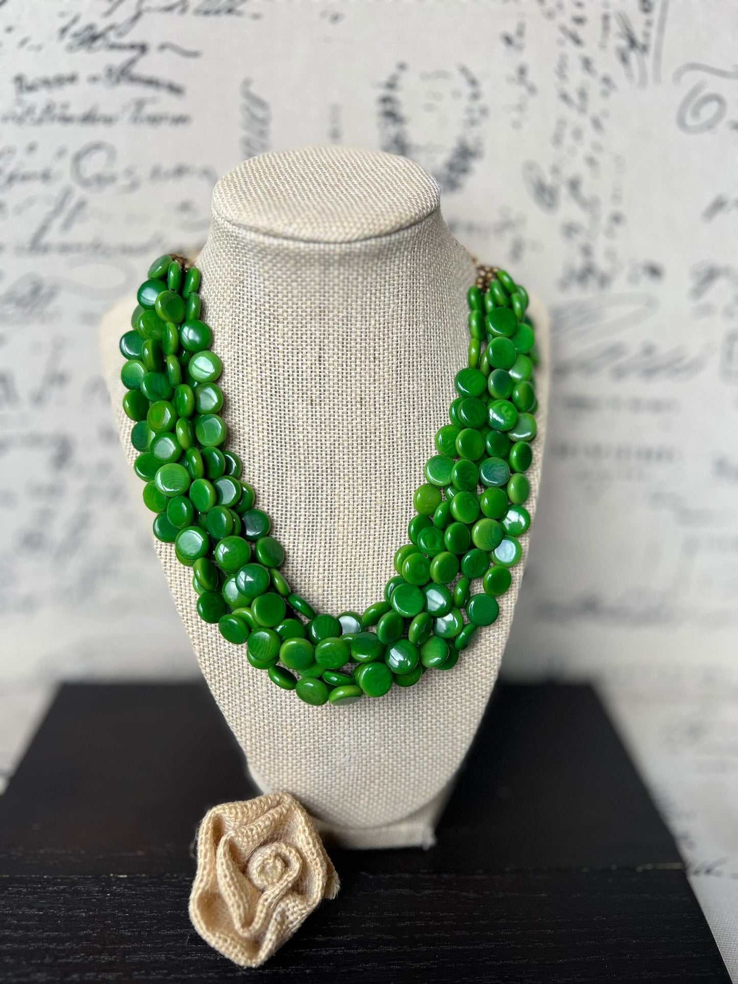 Green big bold chunky necklace Tagua jewelry Fall fashion trends Lightweight adjustable beaded bib Holiday gifts Christmas present for mom