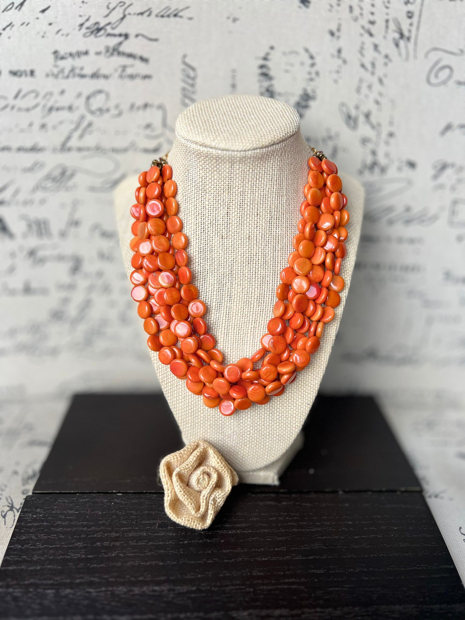 Orange Necklace Tagua jewelry Big bold chunky necklace Spring fashion trends Lightweight adjustable beaded necklace Mother’s Day gifts