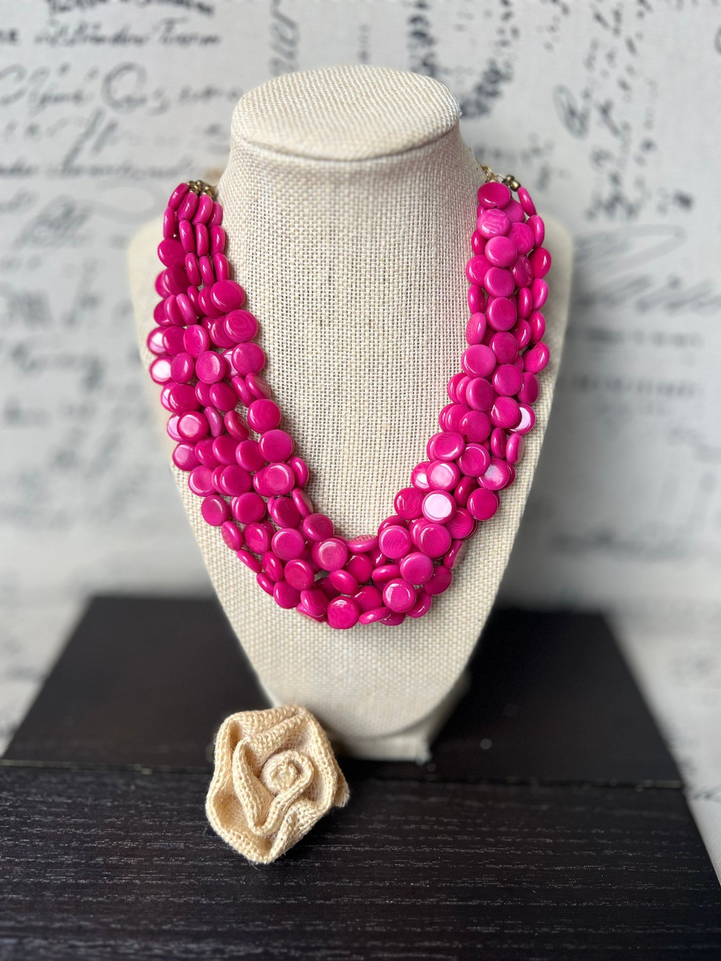 Hot pink necklace Big bold chunky necklace Tagua jewelry Valentine’s Day gifts Spring fashion trends Statement beaded necklace Easter outfit