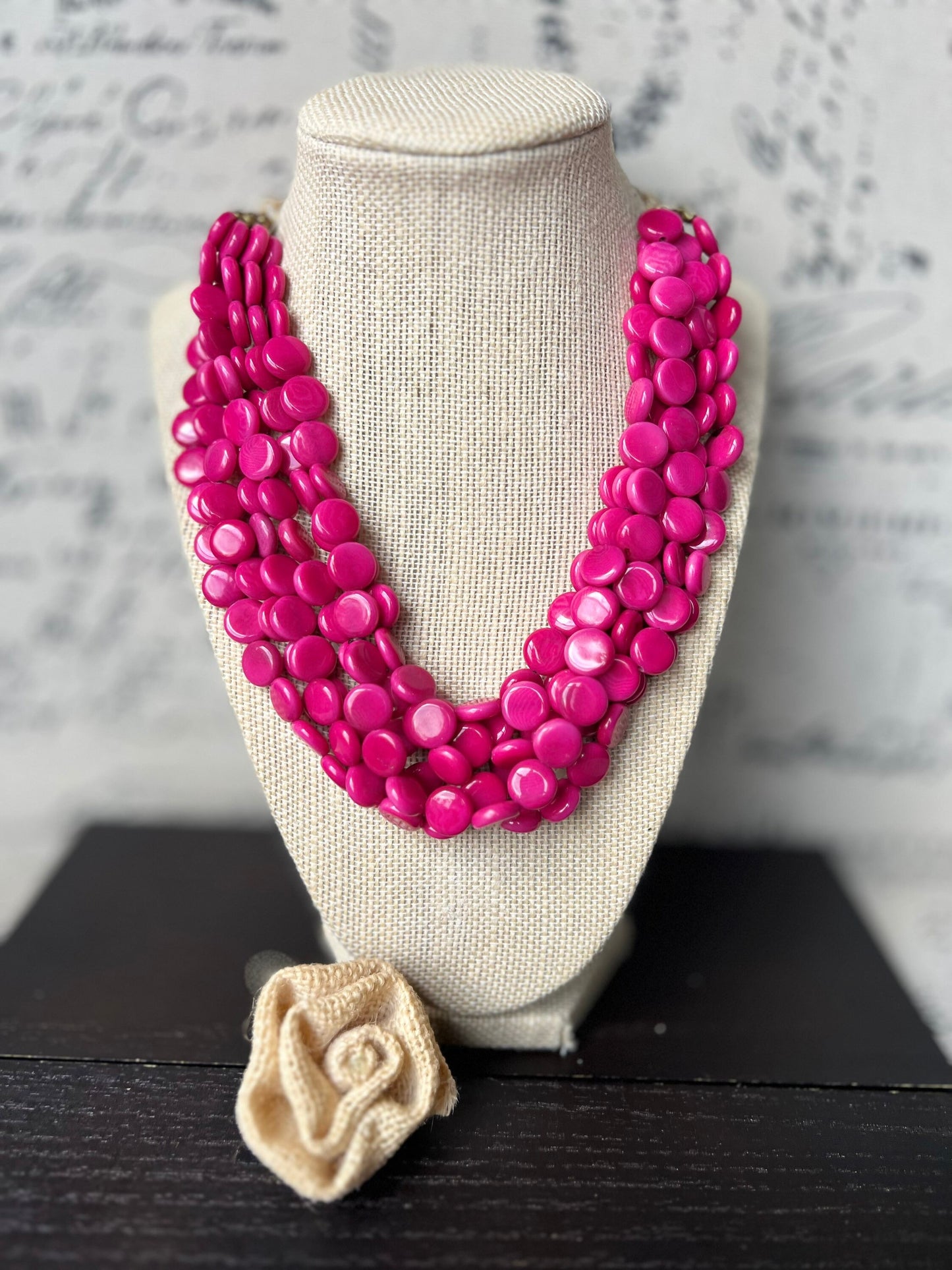 Hot pink necklace Big bold chunky necklace Tagua jewelry Valentine’s Day gifts Spring fashion trends Statement beaded necklace Easter outfit
