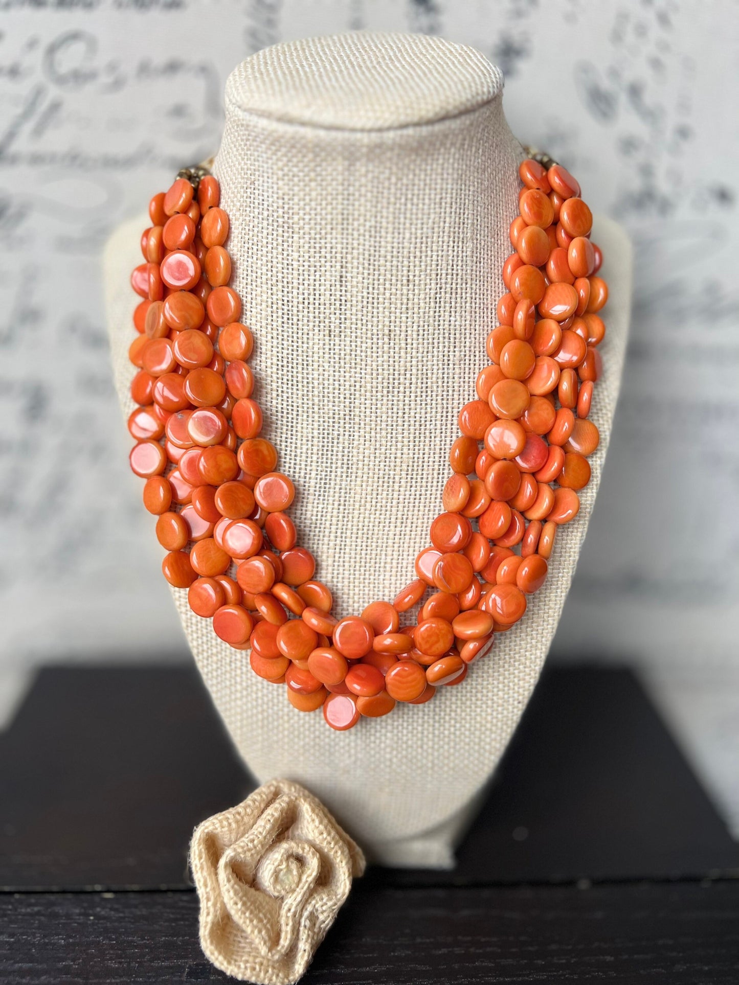 Orange statement necklace Tagua jewelry Big bold necklace Multi strand necklace Wearable art Fall fashion Fall fashion 2025s Art to wear