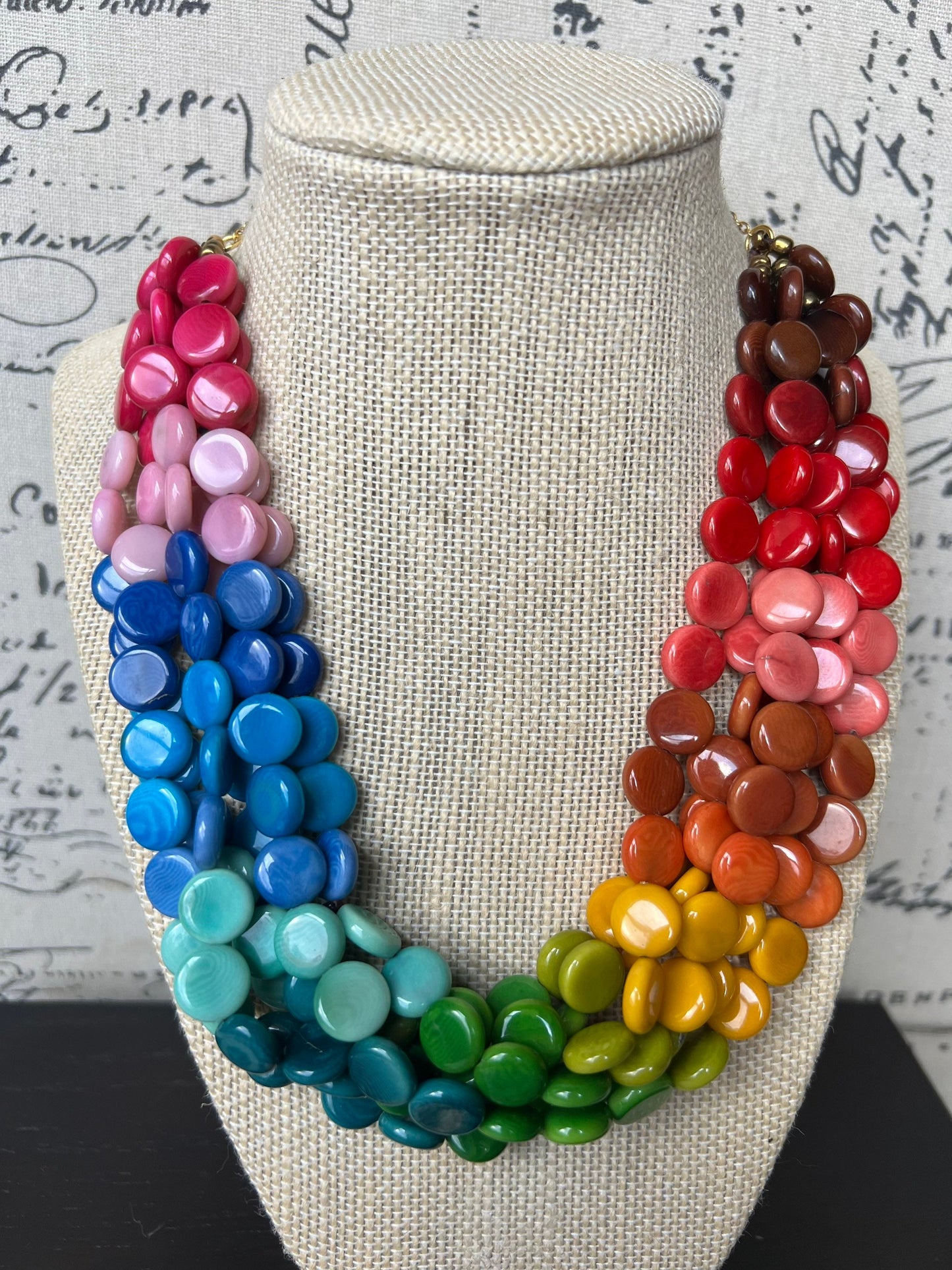 Rainbow statement necklace Big bold necklace Wearable art Tagua jewelry Artsy gifts Pride jewelry Art to wear Multi strand necklace