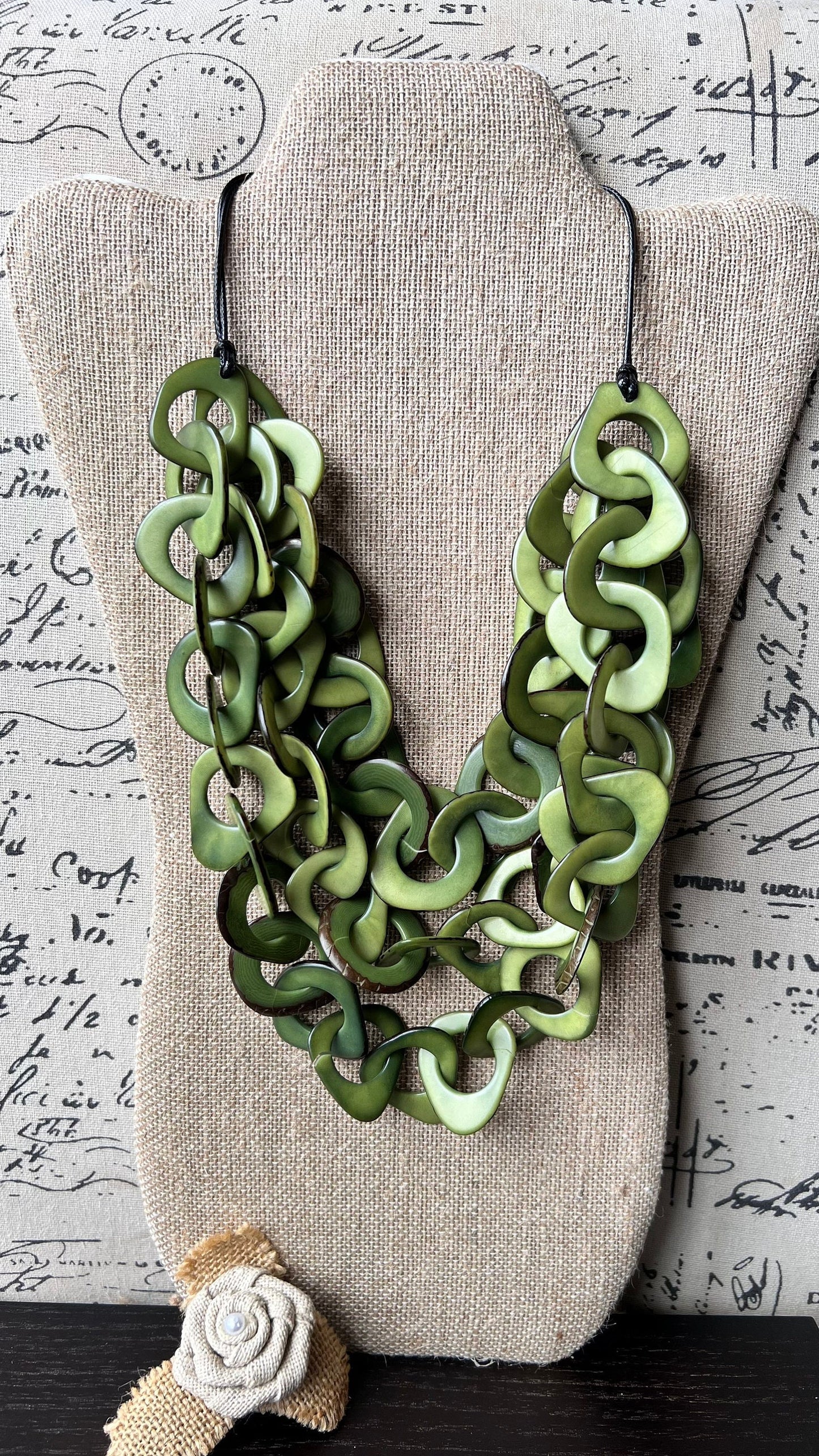 Olive green beaded necklace Tagua jewelry Mothers day gifts for mom Adjustable collar Big bold chunky necklaces Beach fashion trends