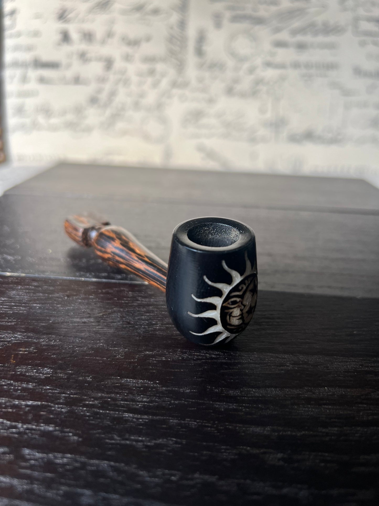Sun moon stars smoking pipe Handcrafted smoking bowl Tagua nut Unique tribal hand pipe Shamanic healing tools Hippie style pipe Gift for her