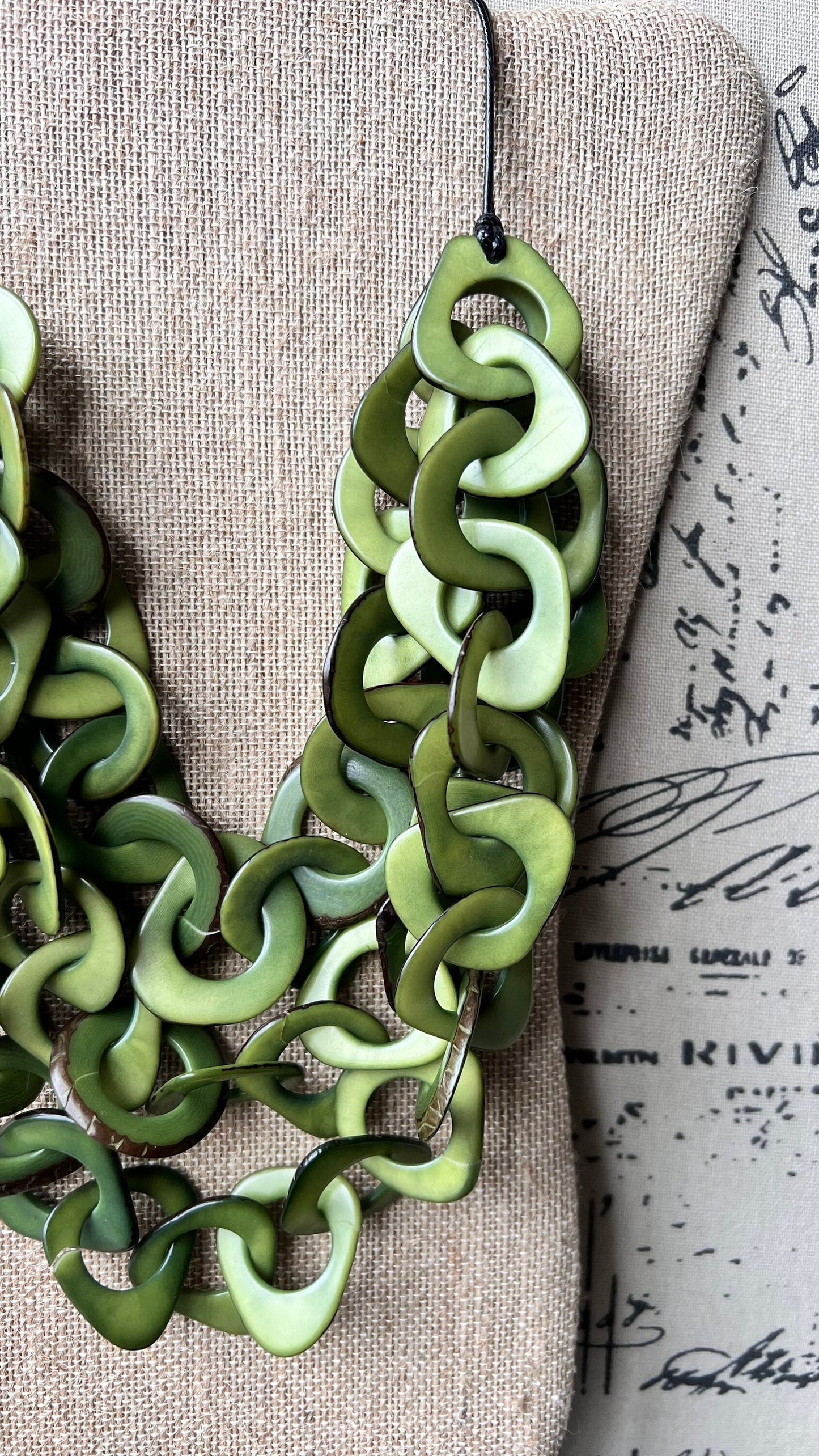 Olive green beaded necklace Tagua jewelry Mothers day gifts for mom Adjustable collar Big bold chunky necklaces Beach fashion trends