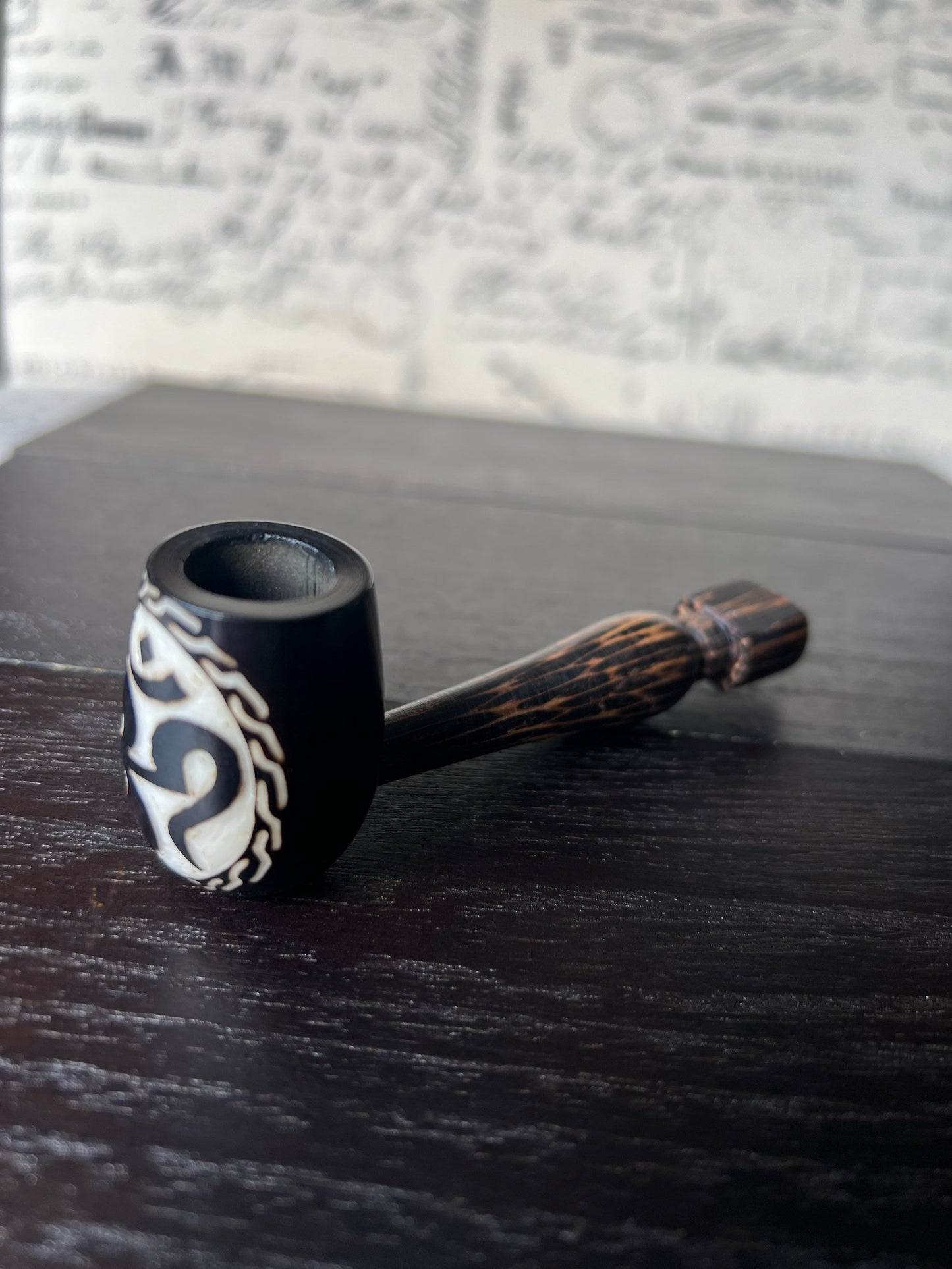 Om sign smoking pipe Handcrafted smoking bowl Tagua nut Unique tribal hand pipe Shamanic healing tools Hippie style pipe Christmas gifts