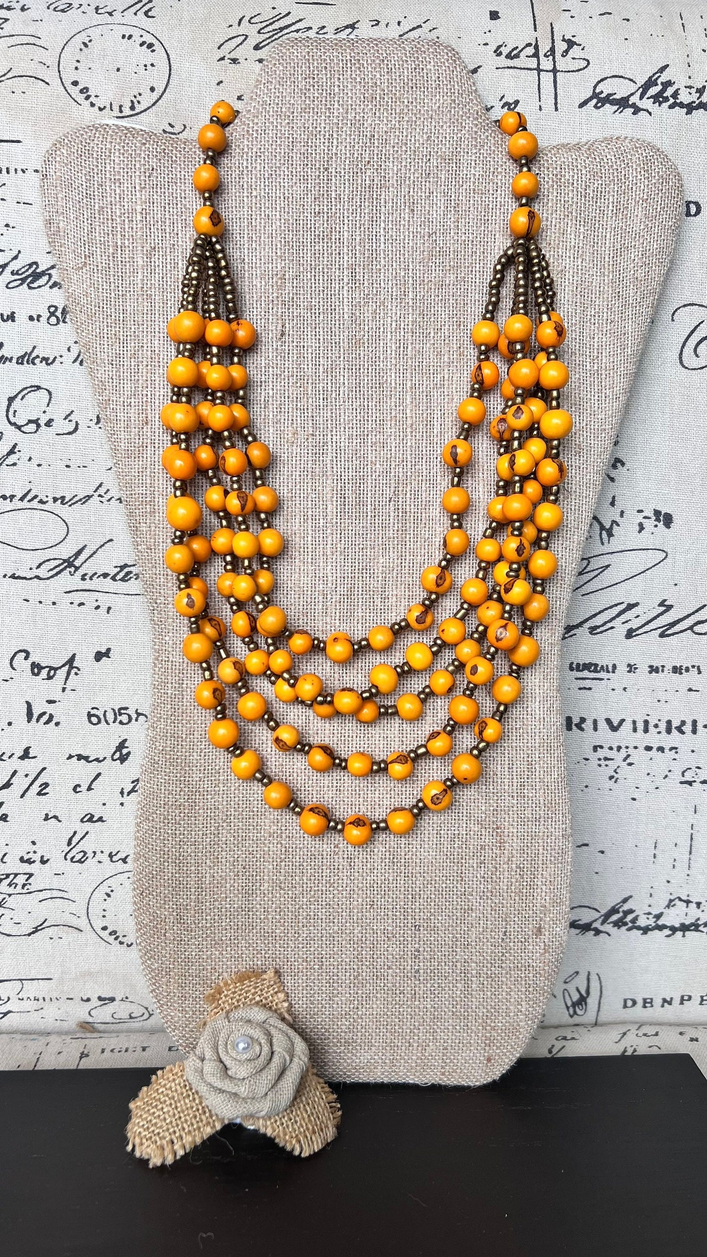 Yellow long necklace Acai jewelry Lightweight statement collar Artisan made in Ecuador Wearable art Fall fashion 2025s Multi layer necklace
