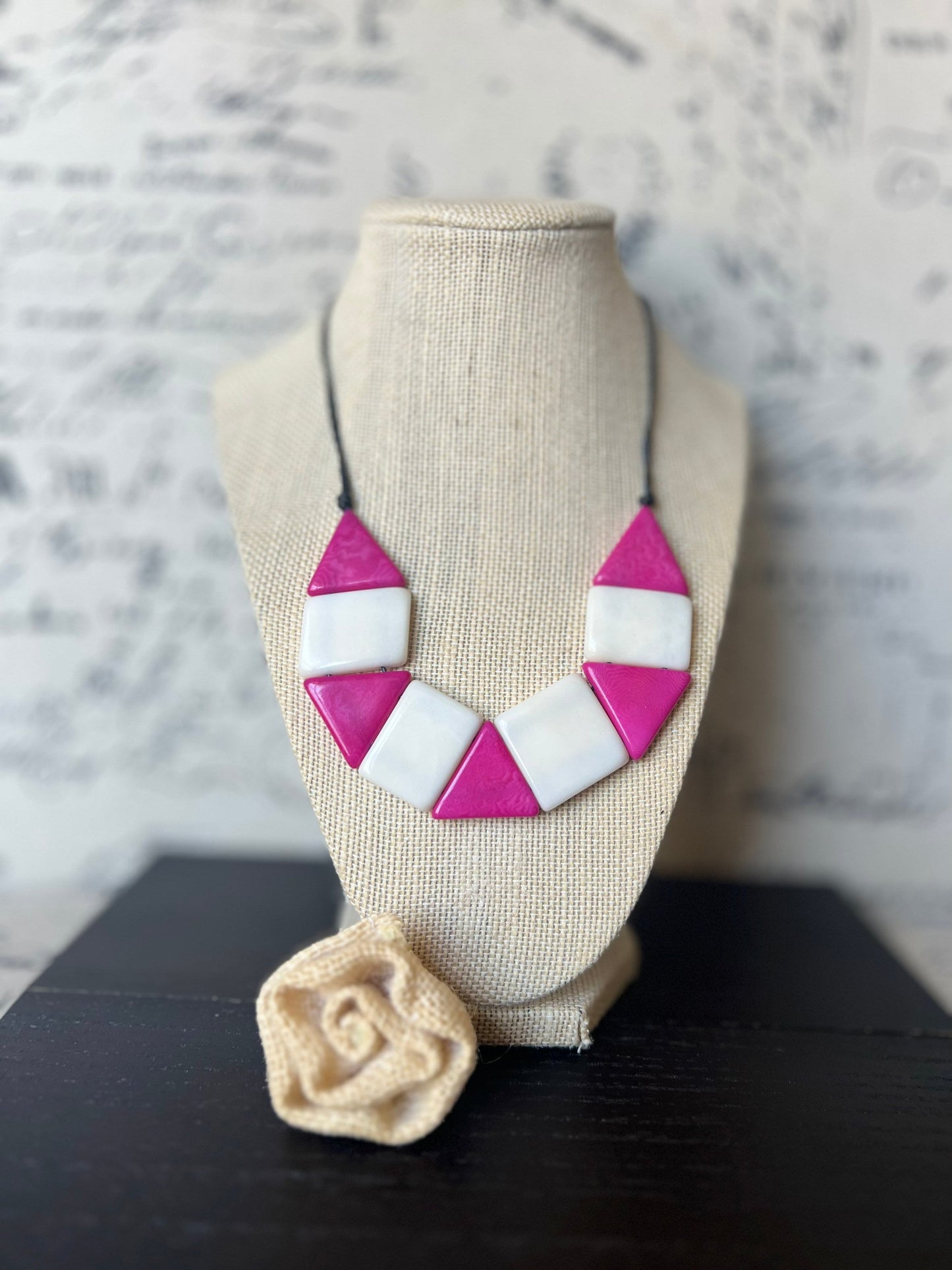 Pink and white beaded necklace Tagua nut jewelry Simple beaded necklaces Artsy necklace for women Colorful statement necklaces Wearable art