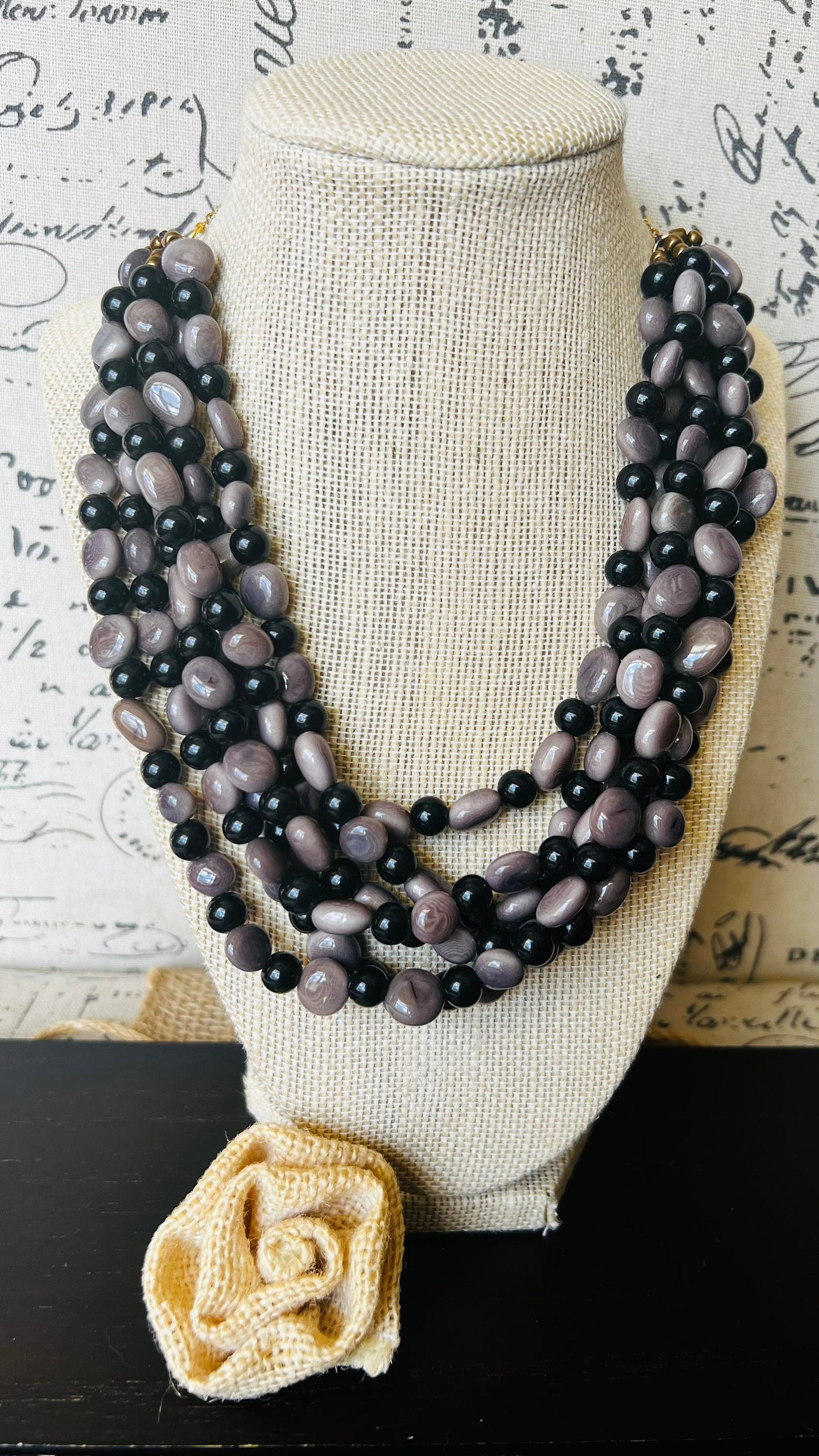 Gray beaded necklace Fashion necklace Tagua jewelry Mothers day gifts Multi layer necklace Art to wear Multi color statement collar