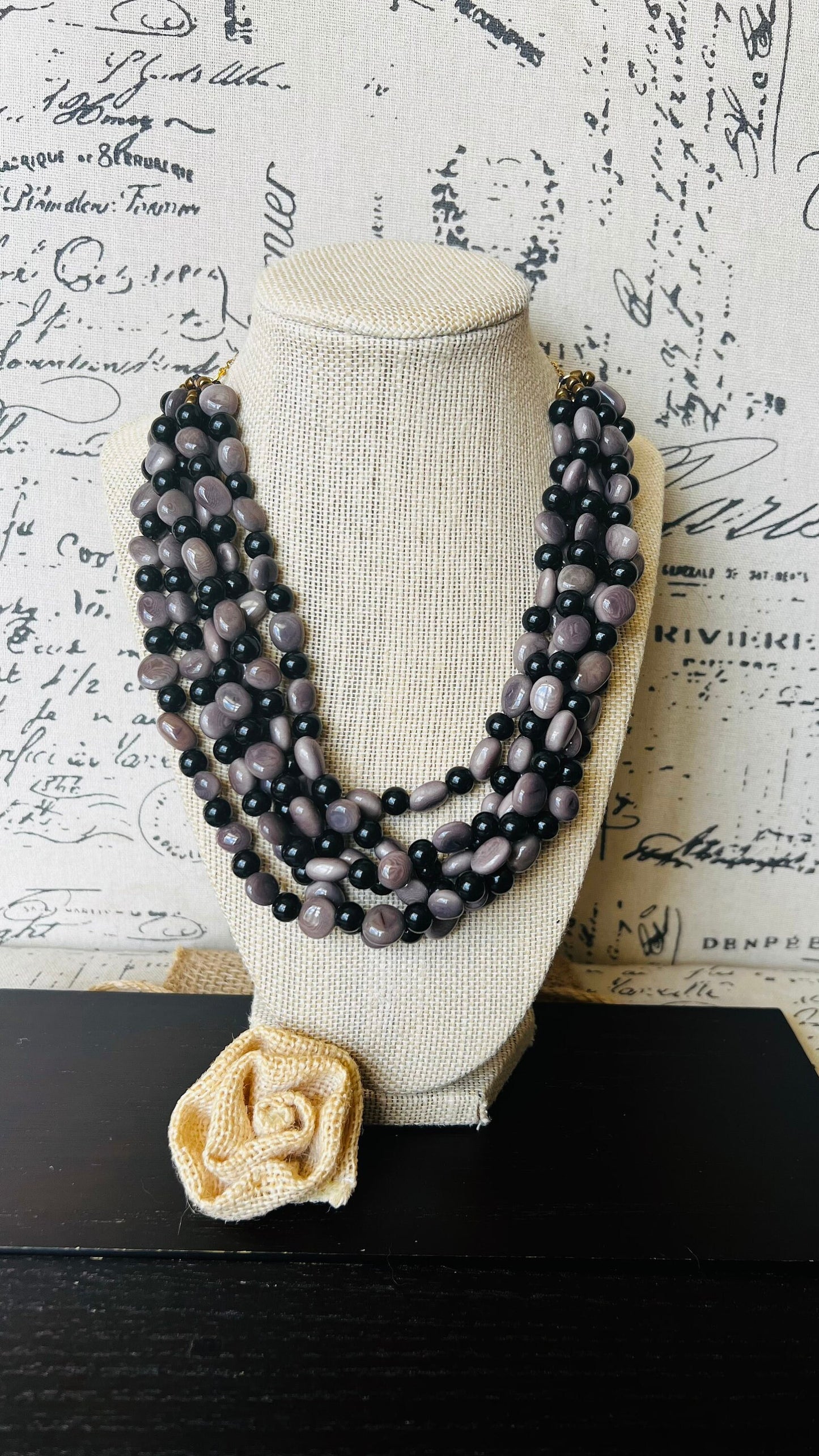 Gray beaded necklace Fashion necklace Tagua jewelry Mothers day gifts Multi layer necklace Art to wear Multi color statement collar
