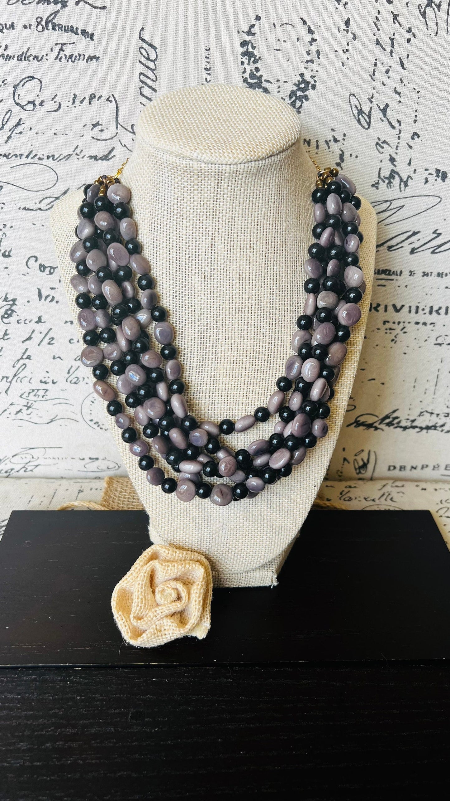 Gray beaded necklace Fashion necklace Tagua jewelry Mothers day gifts Multi layer necklace Art to wear Multi color statement collar
