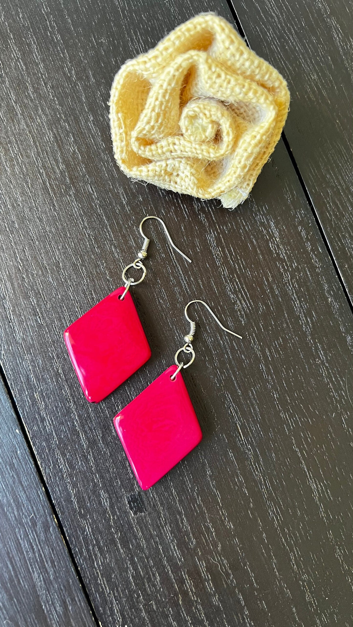Hot pink Tagua earrings Geometric drops Lightweight earrings Long beaded dangles Mothers day gifts under 15 Easter outfit Fall style trend