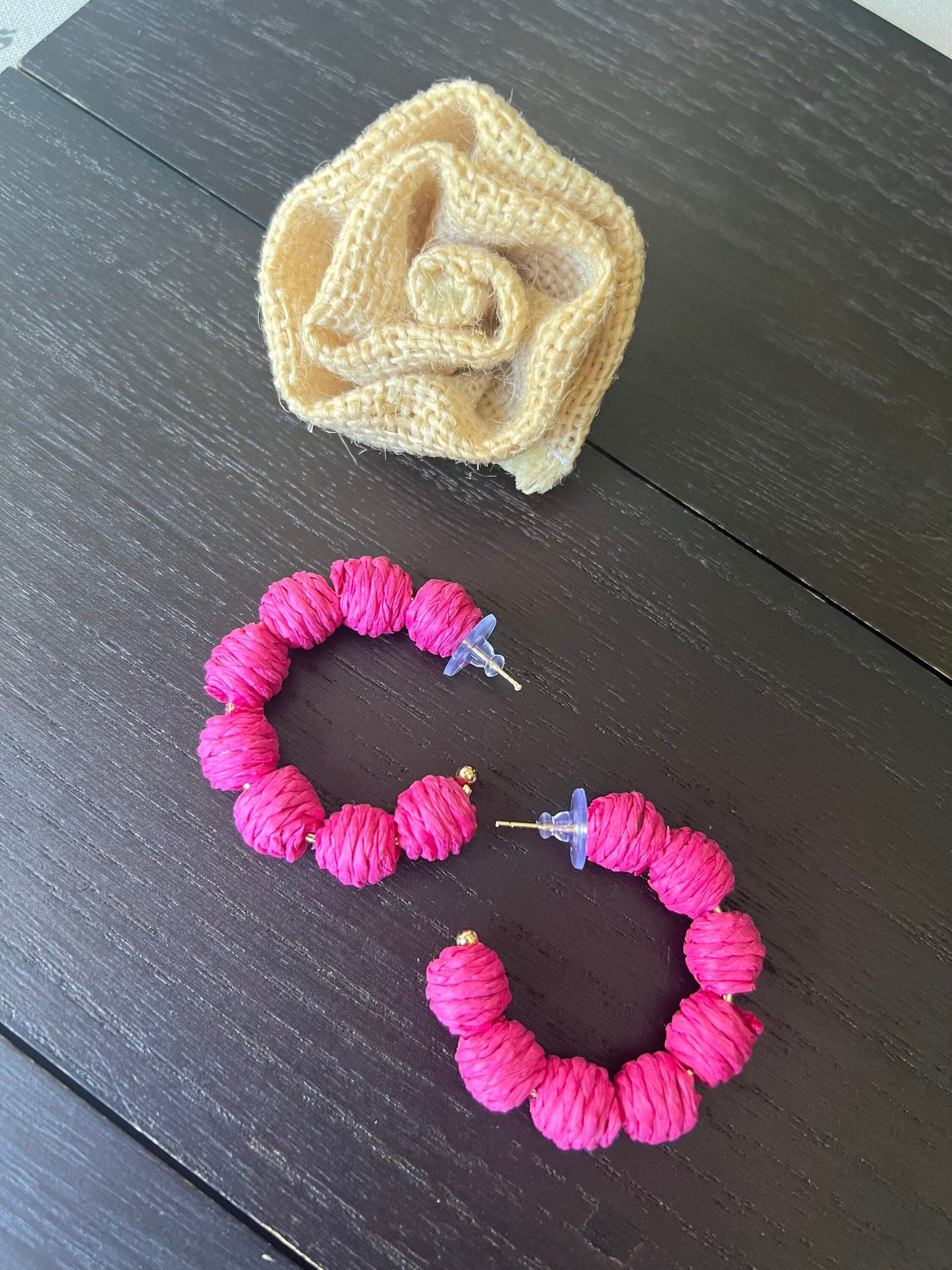 Pink hoop earrings Statement rafia earrings Anniversary gift for wife Spring trends Beach trendy style Mothers day gifts Easter basket