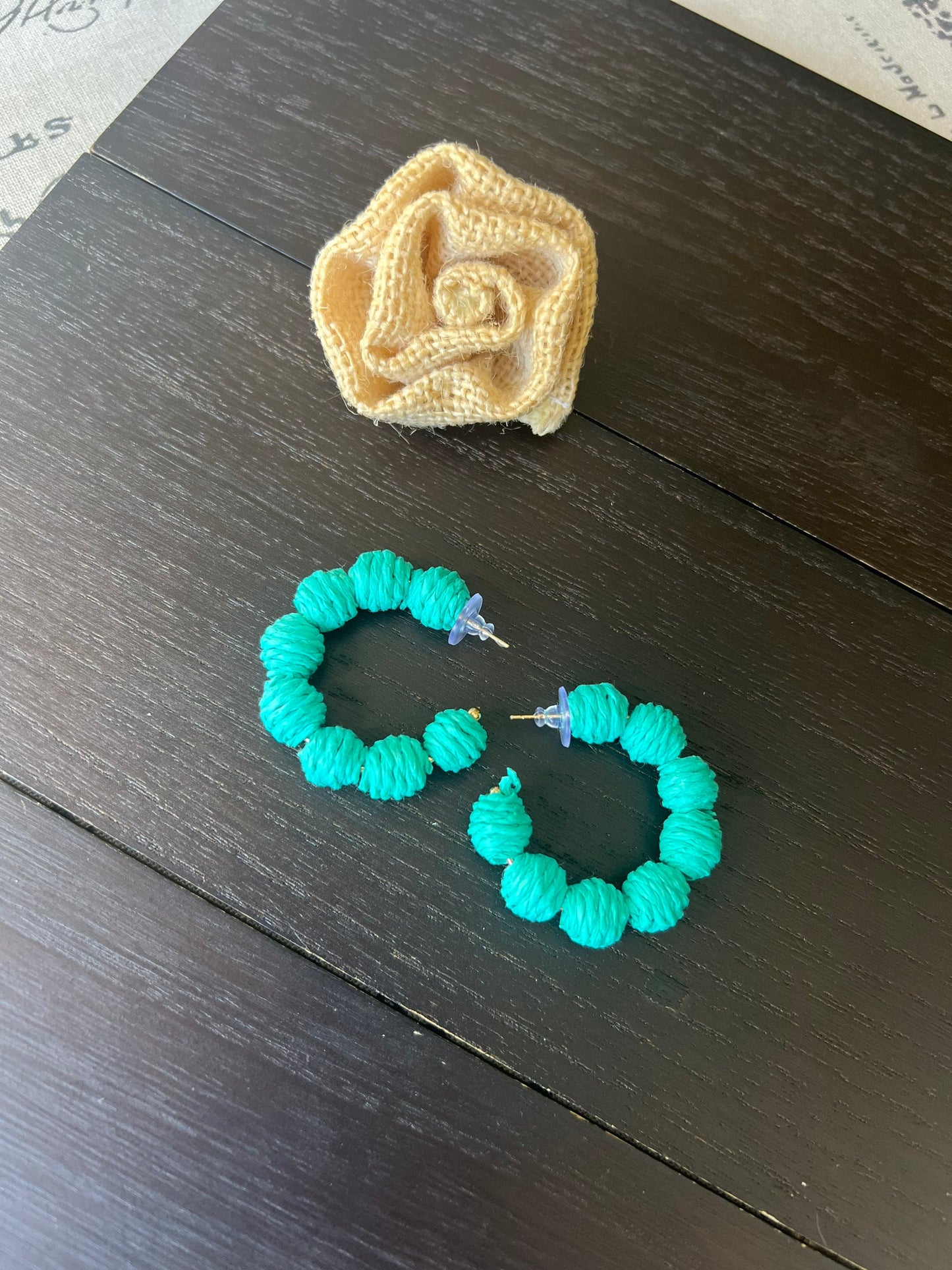 Turquoise green hoop earrings Statement rafia earrings Fall fashion 2025s Wearable art Artsy gifts Lightweight earrings One of a kind