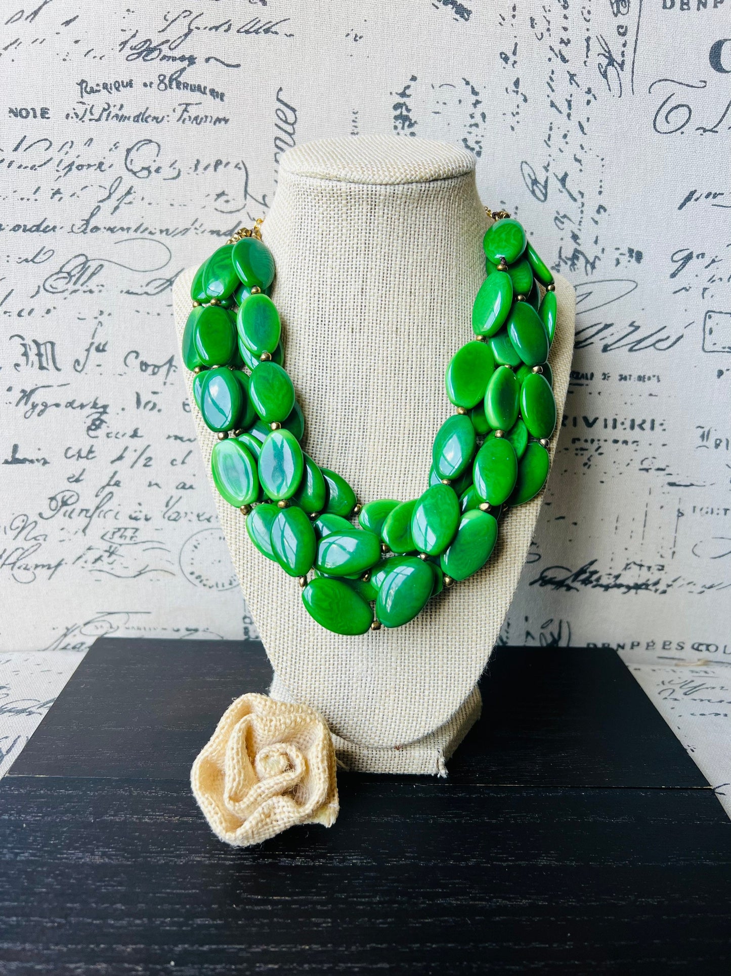 Green beaded necklace Tagua necklace Statement necklace for women chunky Wearable art Multi layer necklace Fall fashion 2025s Big bold bib