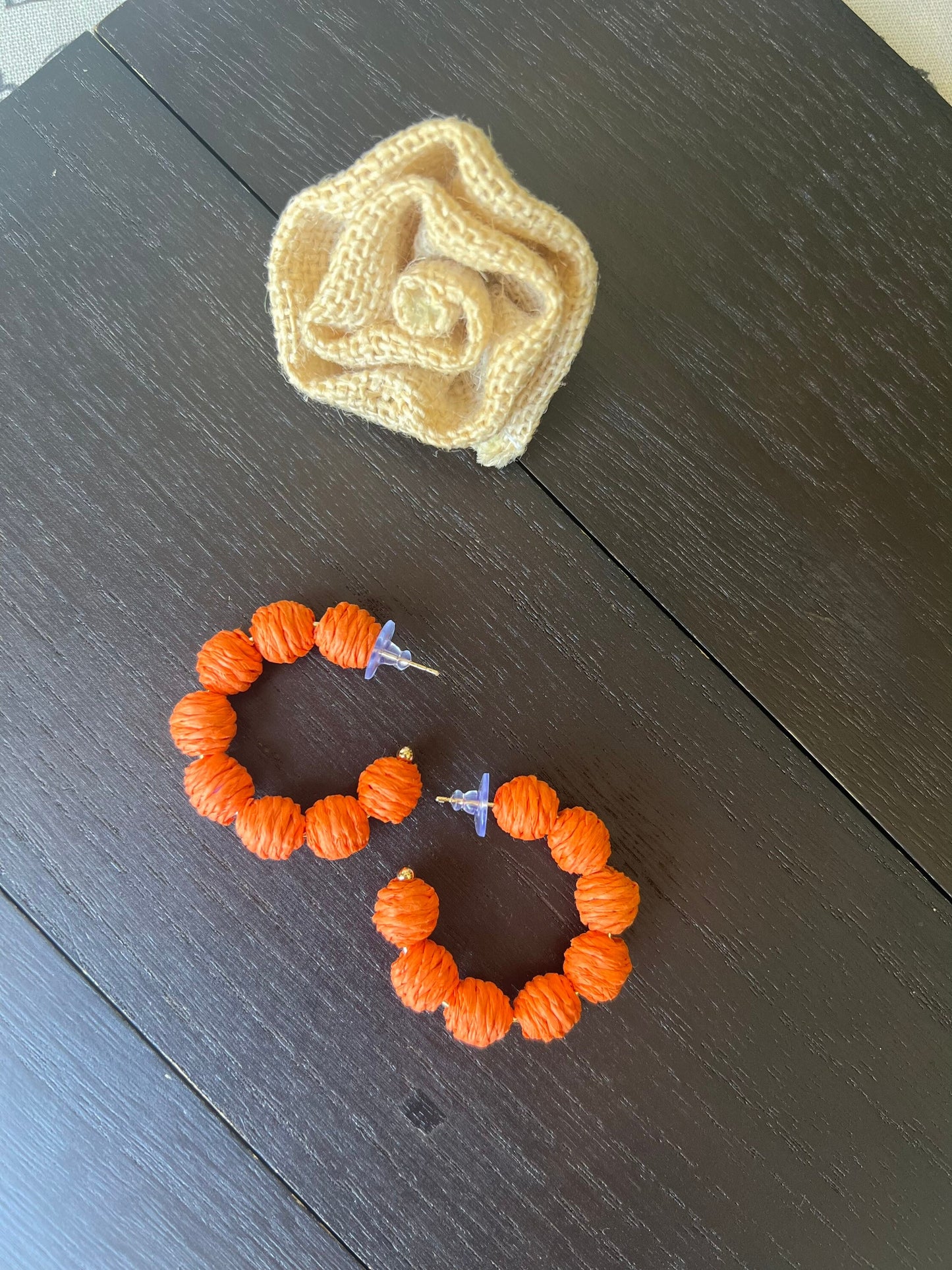Orange hoop earrings Statement rafia earrings Fall style Autumn trendy style Lightweight Big Statement earrings Birthday gift ideas for wife