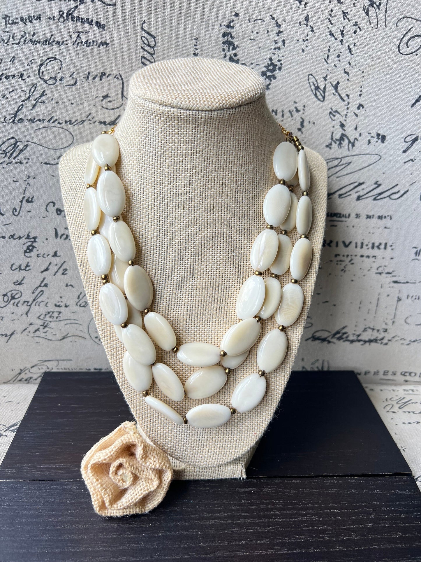 Ivory white fashion 3 layer necklace Tagua nut necklace Lightweight necklace with gold chain Triple strands bib adjustable collar Gift ideas